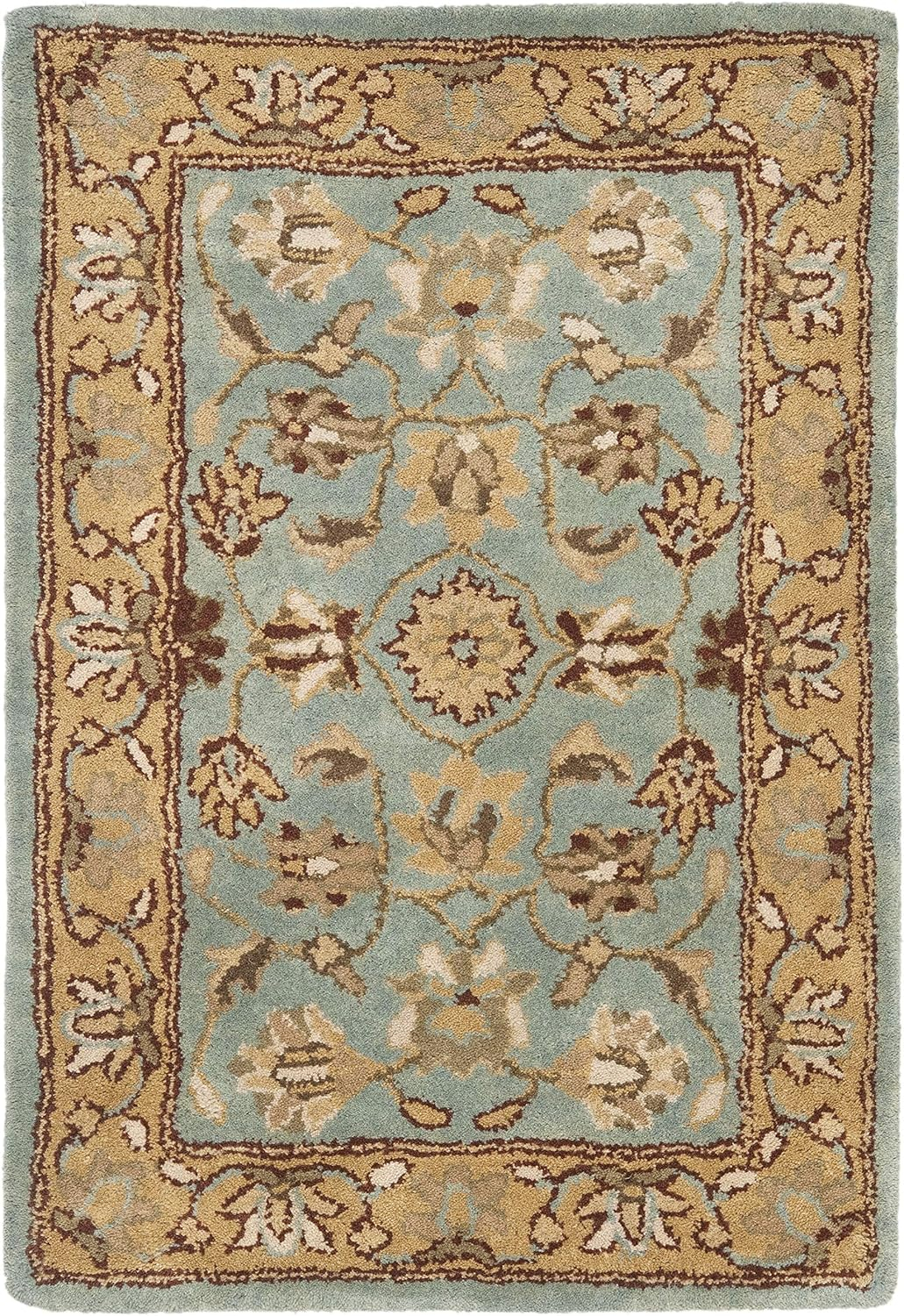 SAFAVIEH Heritage Collection Area Rug - 6' Round, Blue & Gold, Handmade Traditional Oriental Wool, Ideal for High Traffic Areas in Living Room, Bedroom (HG958A)