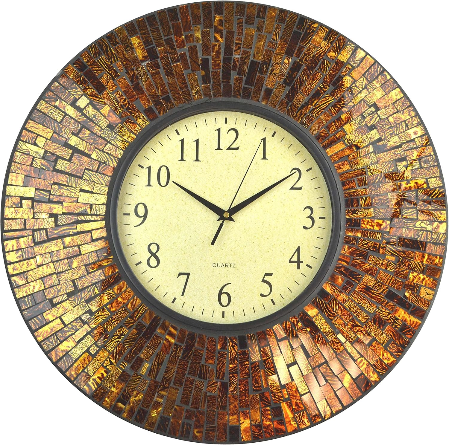LuLu Decor, 19" Baltic Amber Mosaic Wall Clock with 9.5" Brown Arabic Glass Dial, 4.50" Mosaic Border, Silent Non-ticking Quartz, Perfect for Housewarming Gift