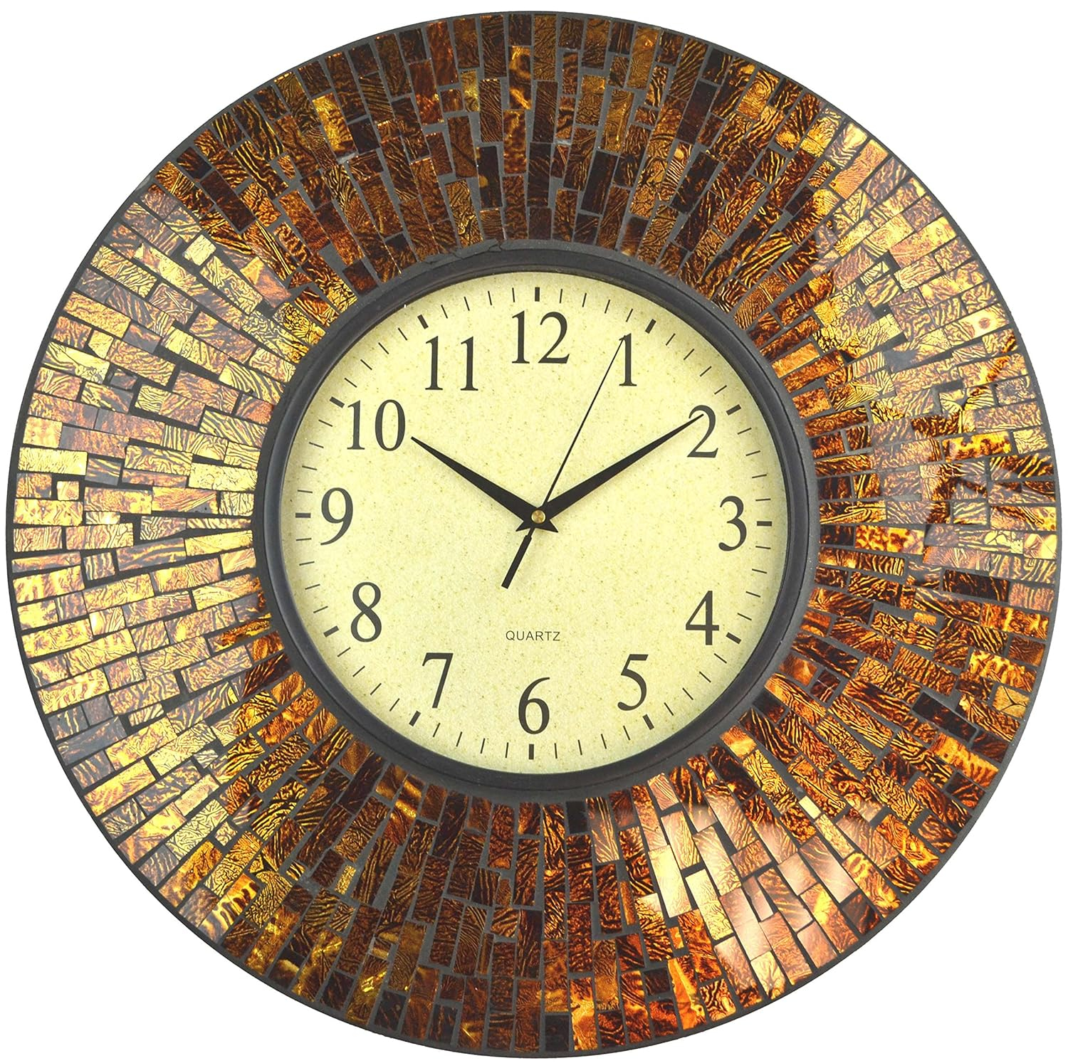 LuLu Decor, 19" Baltic Amber Mosaic Wall Clock with 9.5" Brown Arabic Glass Dial, 4.50" Mosaic Border, Silent Non-ticking Quartz, Perfect for Housewarming Gift