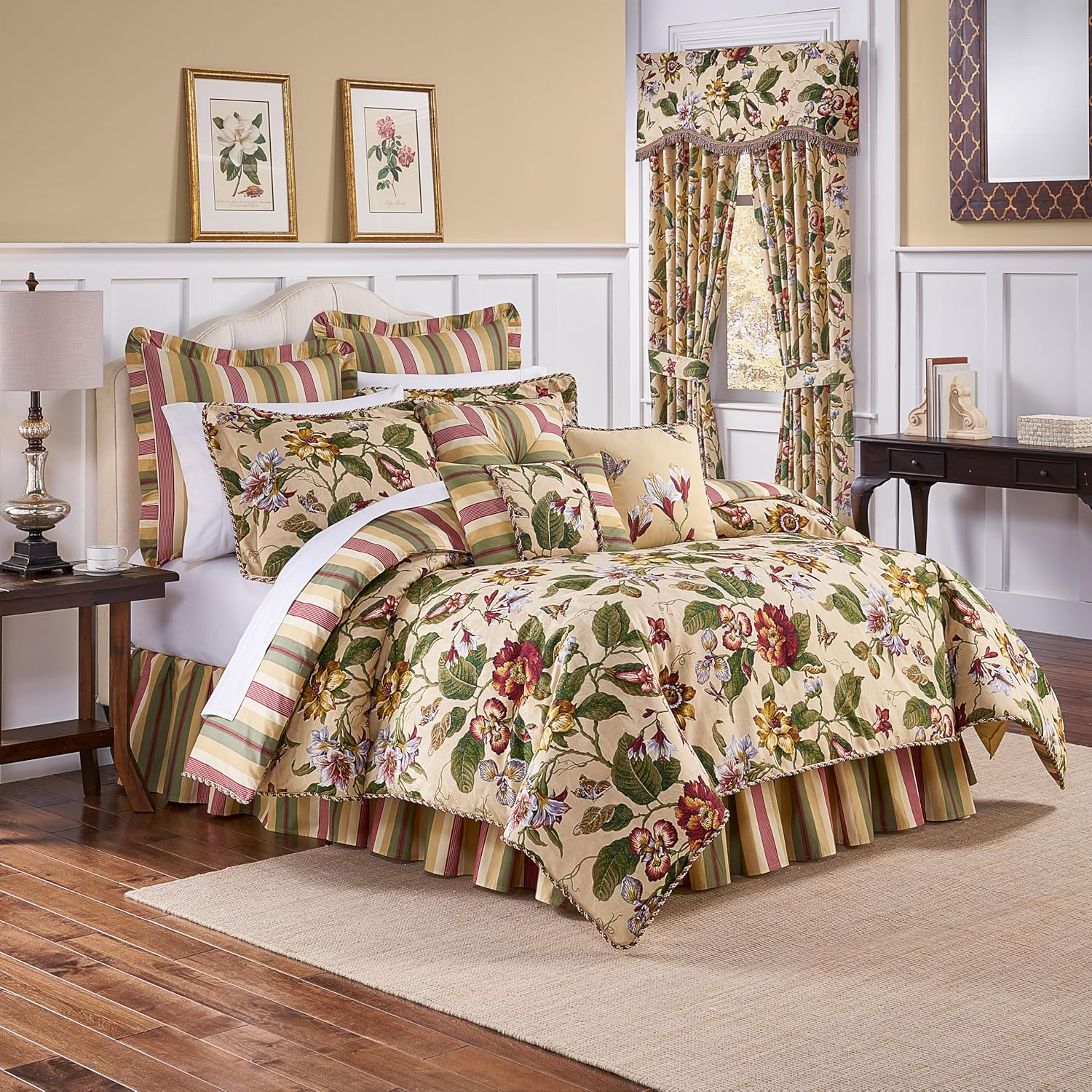 Waverly Laurel Springs Floral Light Filtering Rod Pocket Lined Window Valance, Multi-Color, 50 x 15