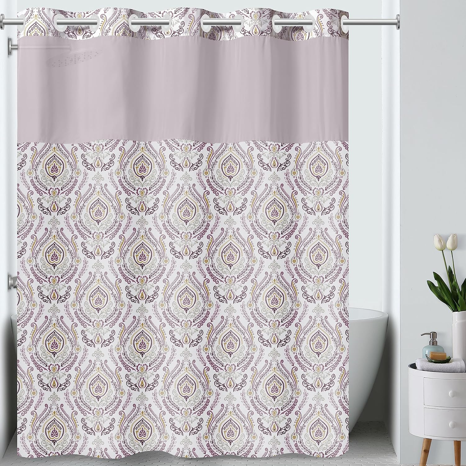 Keeco Hookless French Damask Shower Curtain Mauve
