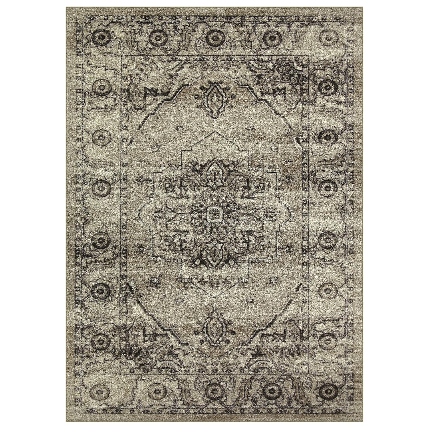 Maples Rugs Lexington Farmhouse Floral Taupe Washable Entryway Area Rug, 2'6 x 3'10