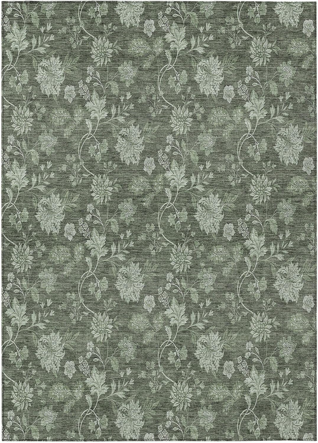 Olive Floral Pattern Indoor Outdoor Area Rug 2'6" x 3'10"