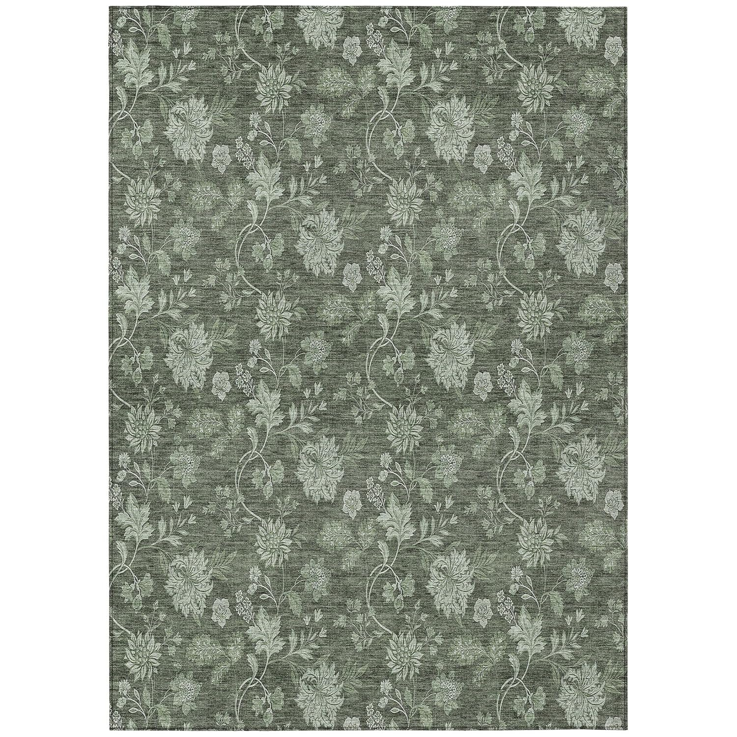 Olive Floral Pattern Indoor Outdoor Area Rug 2'6" x 3'10"