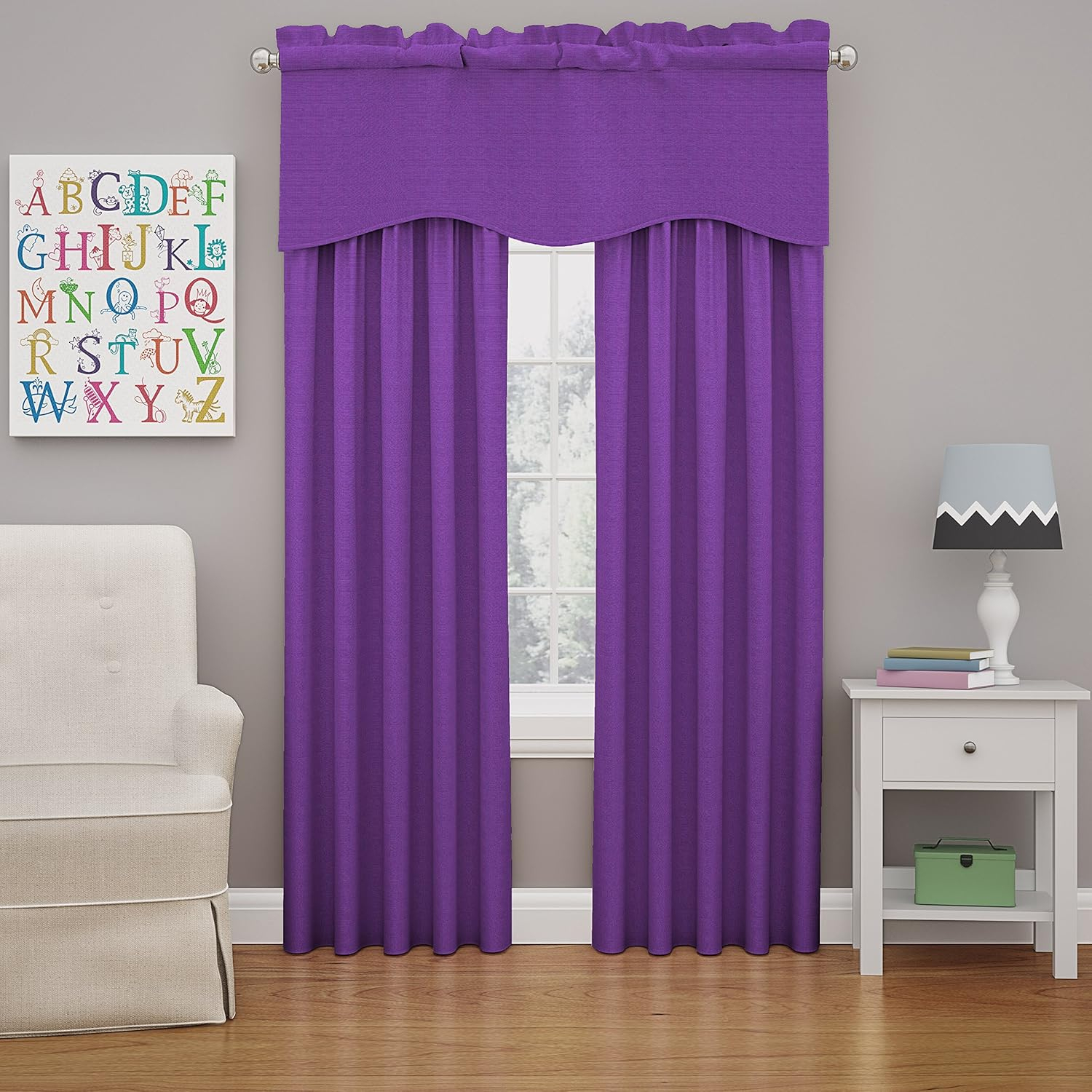 Eclipse Kendall Solid Scalloped Valance (1 Panel), 42 In Wide x 18 In Long, Purple