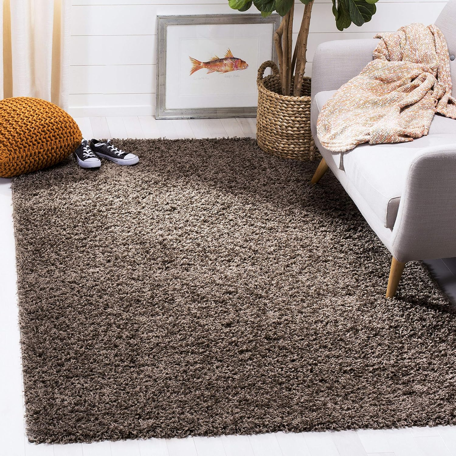Athens Shag SGA119 Power Loomed Area Rug - Taupe - 6'7"x6'7" - Safavieh.