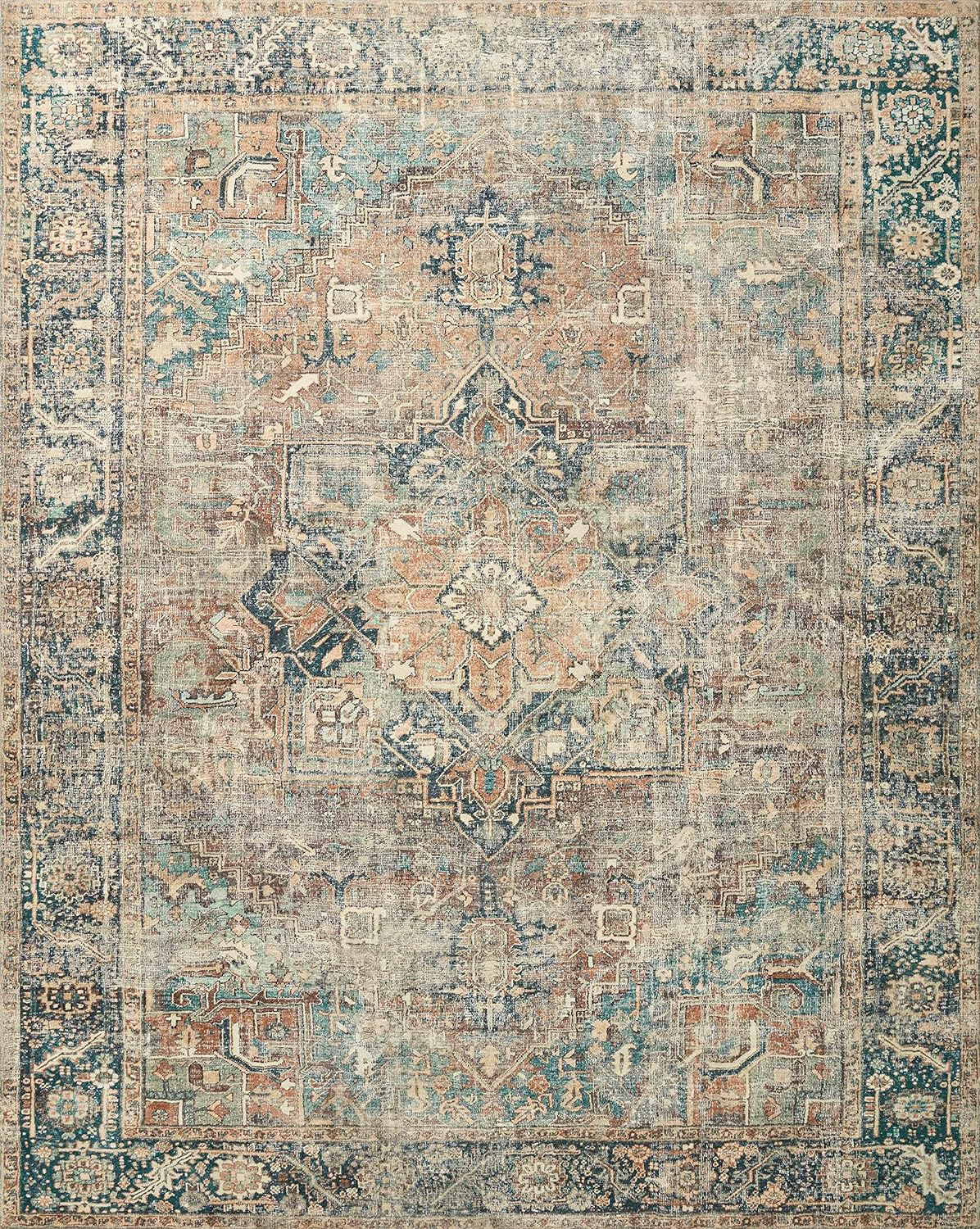 Loloi Margot Collection 2'-6" x 7'-6" Runner Rug in Terracotta/Lagoon - Thick Low Pile Area Rug, No-Shed Easy Clean Large Patterned Area Rug for Living Room, Bedroom, Dining Area