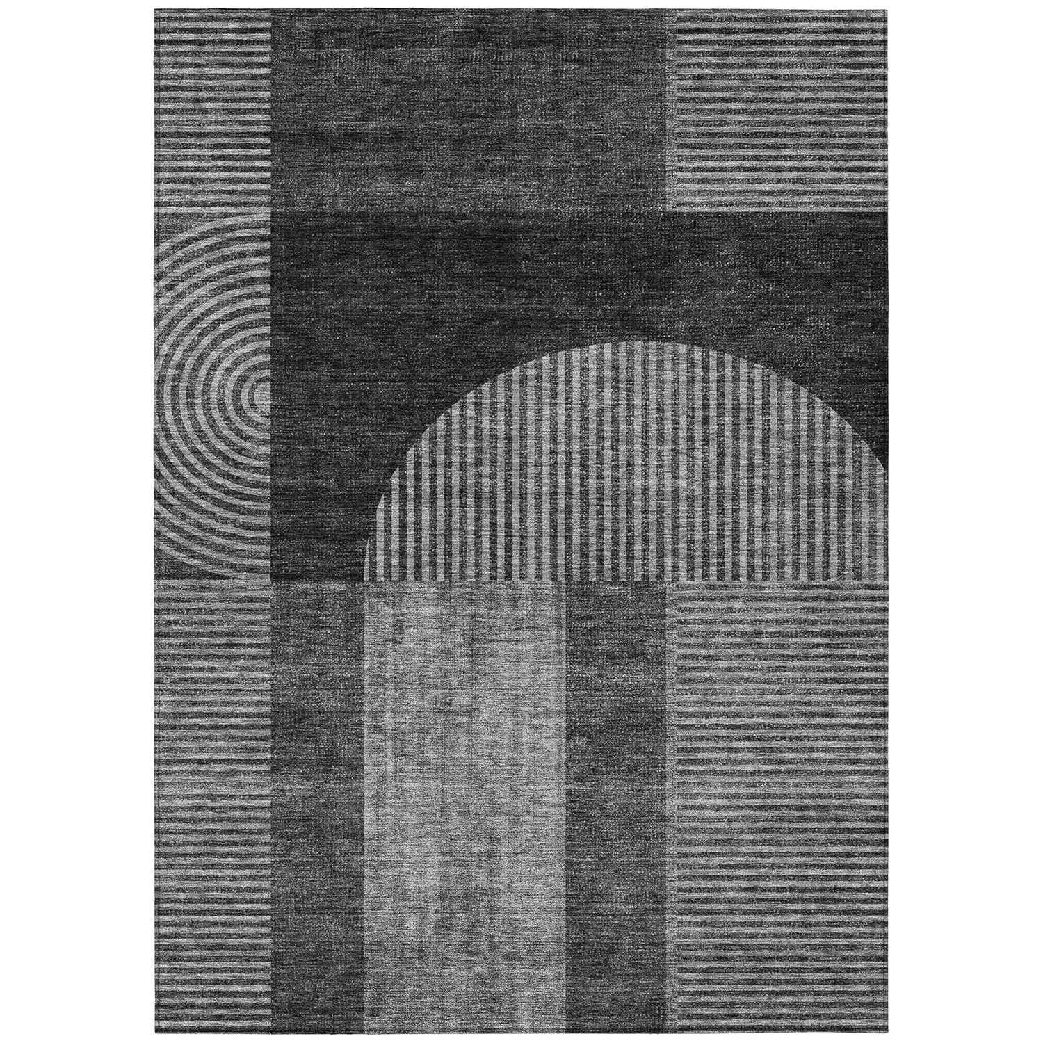 Charcoal Geometric Synthetic Flat Woven Indoor Outdoor Rug 3' x 5'