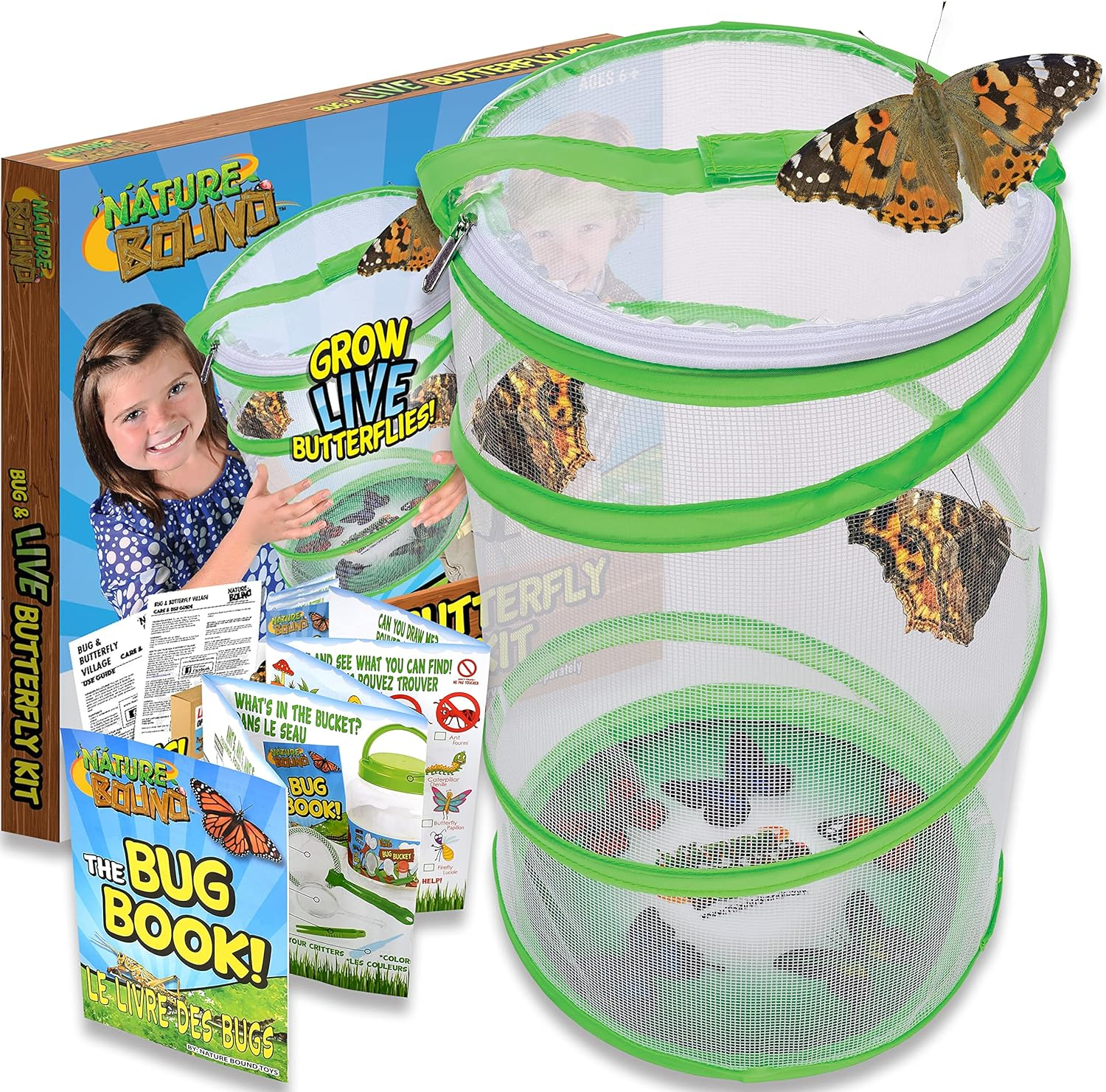 Nature Bound Butterfly Growing Kit - Live Caterpillar to Butterfly Project for Kids - Includes Voucher for Caterpillars, Green Pop-Up, Durable Nylon