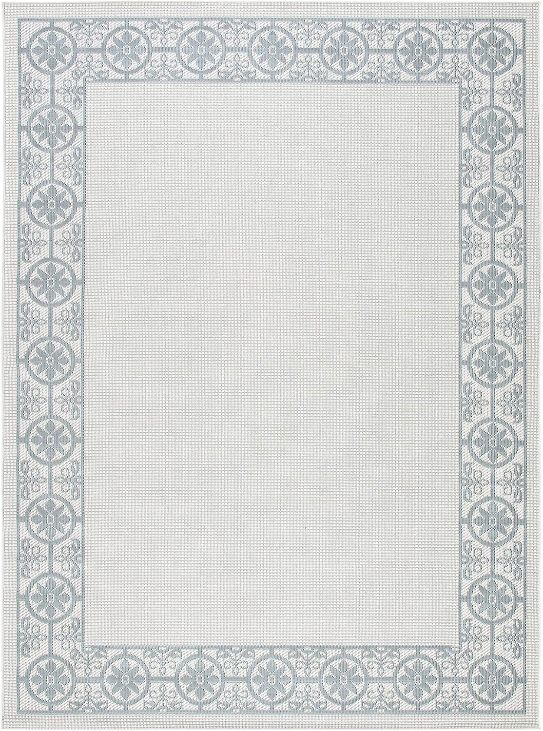 SAFAVIEH Bermuda Zoey Floral Bordered Indoor/Outdoor Area Rug Ivory/Light Blue, 8' x 10'