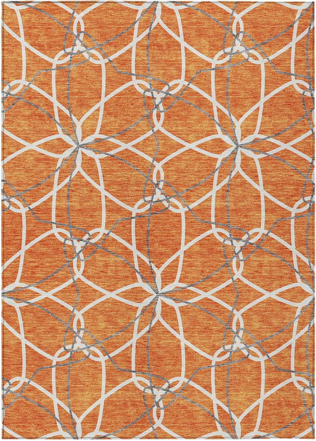 Orange Geometric Synthetic Indoor/Outdoor Washable Rug 2'6" x 3'10"