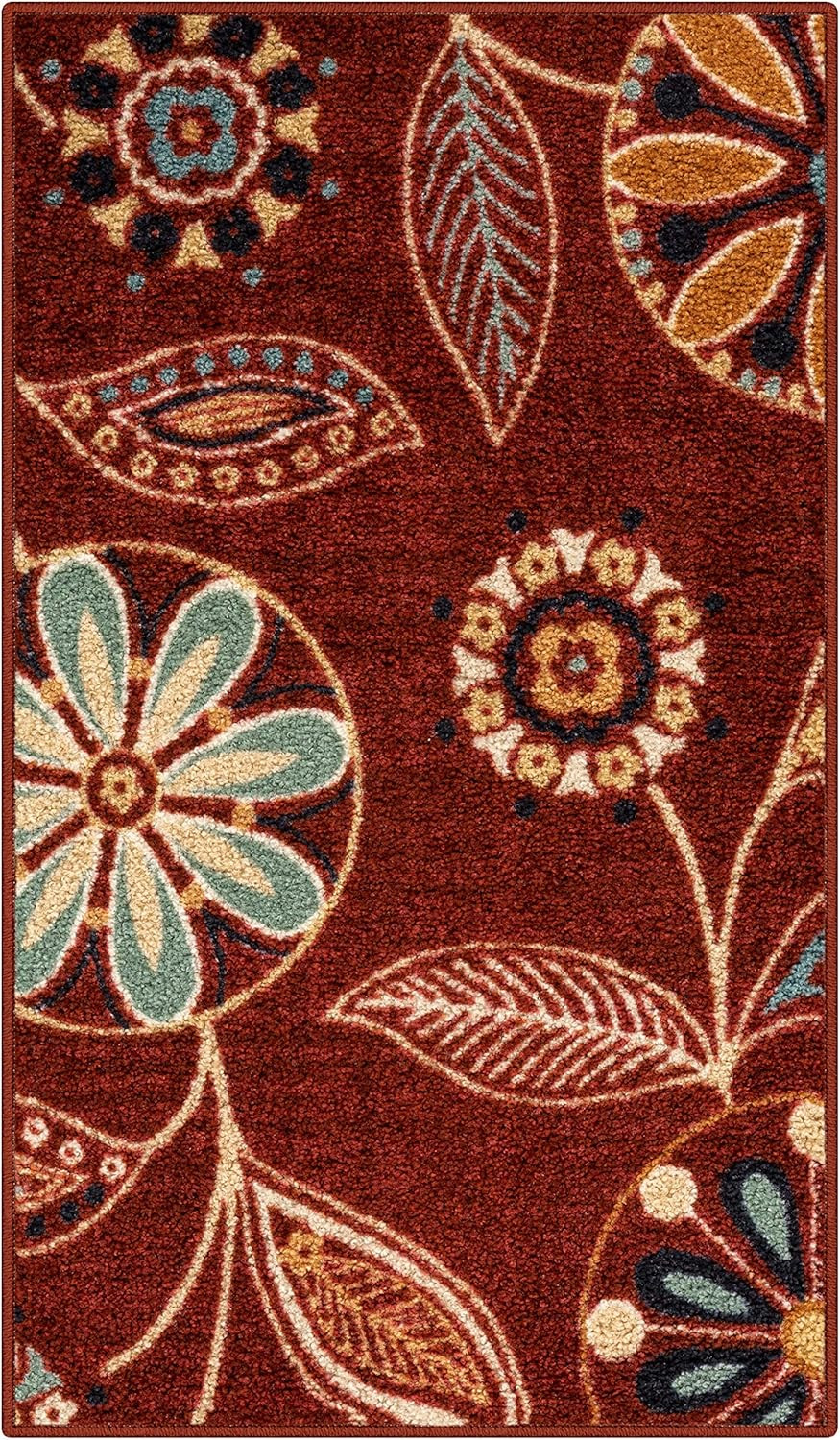 Maples Rugs Reggie Bohemian Floral Merlot Washable Entryway Area Rug, 1'8 x 2'10