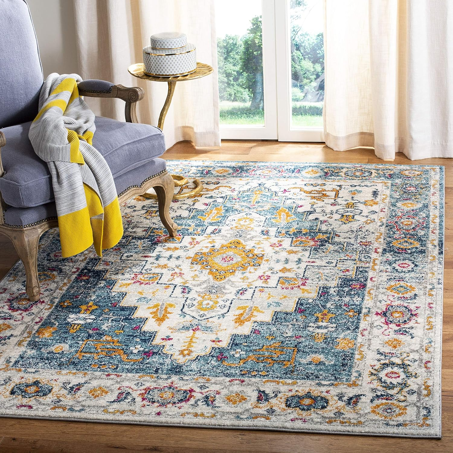 SAFAVIEH Madison Blaire Floral Bordered Area Rug, Turquoise/Ivory, 3' x 5'