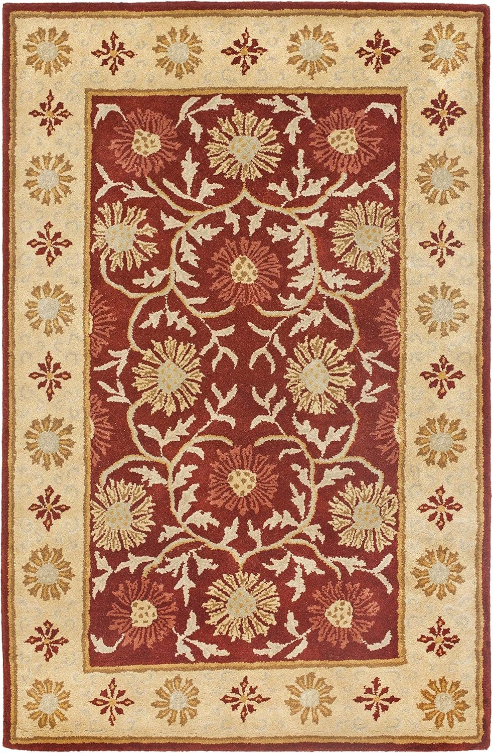 SAFAVIEH Heritage Mide Traditional Wool Area Rug, Red/Beige, 4' x 6'