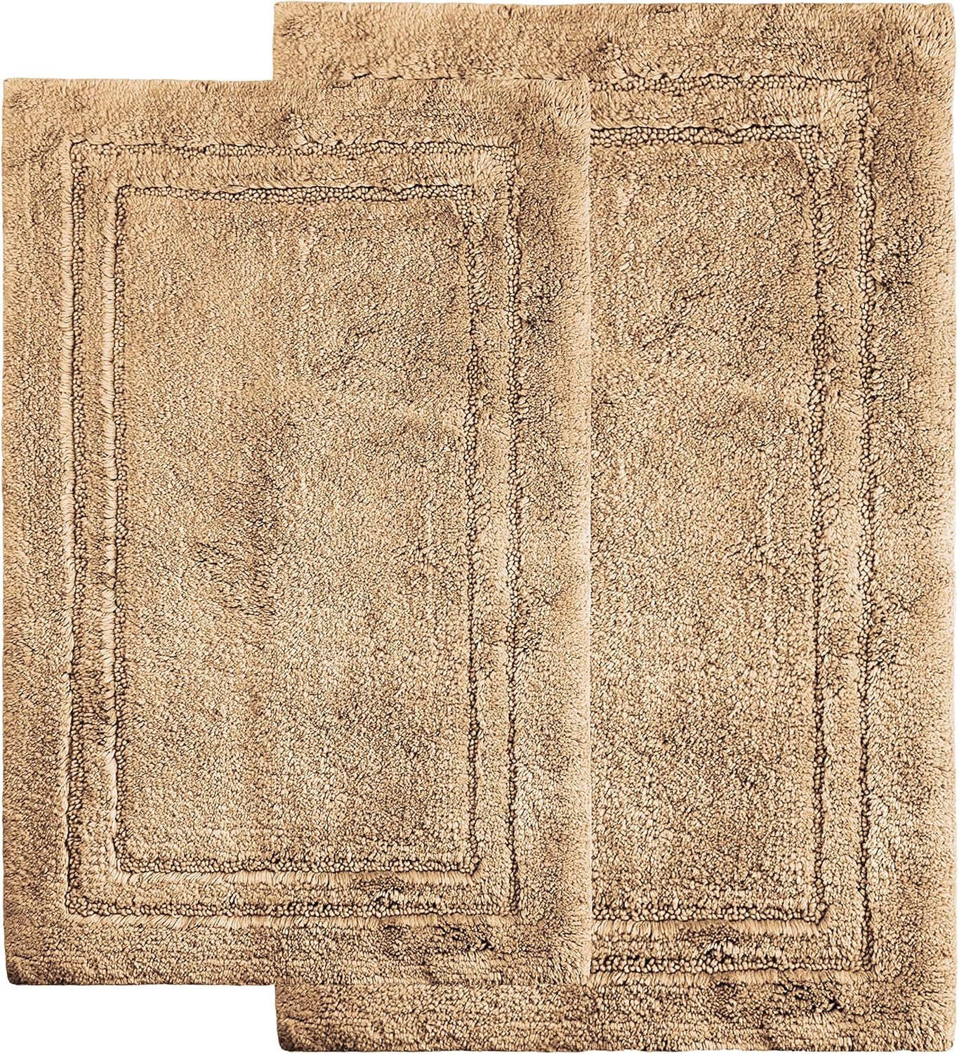 Latte Square Cotton Bath Rug Set with Non-Slip Backing