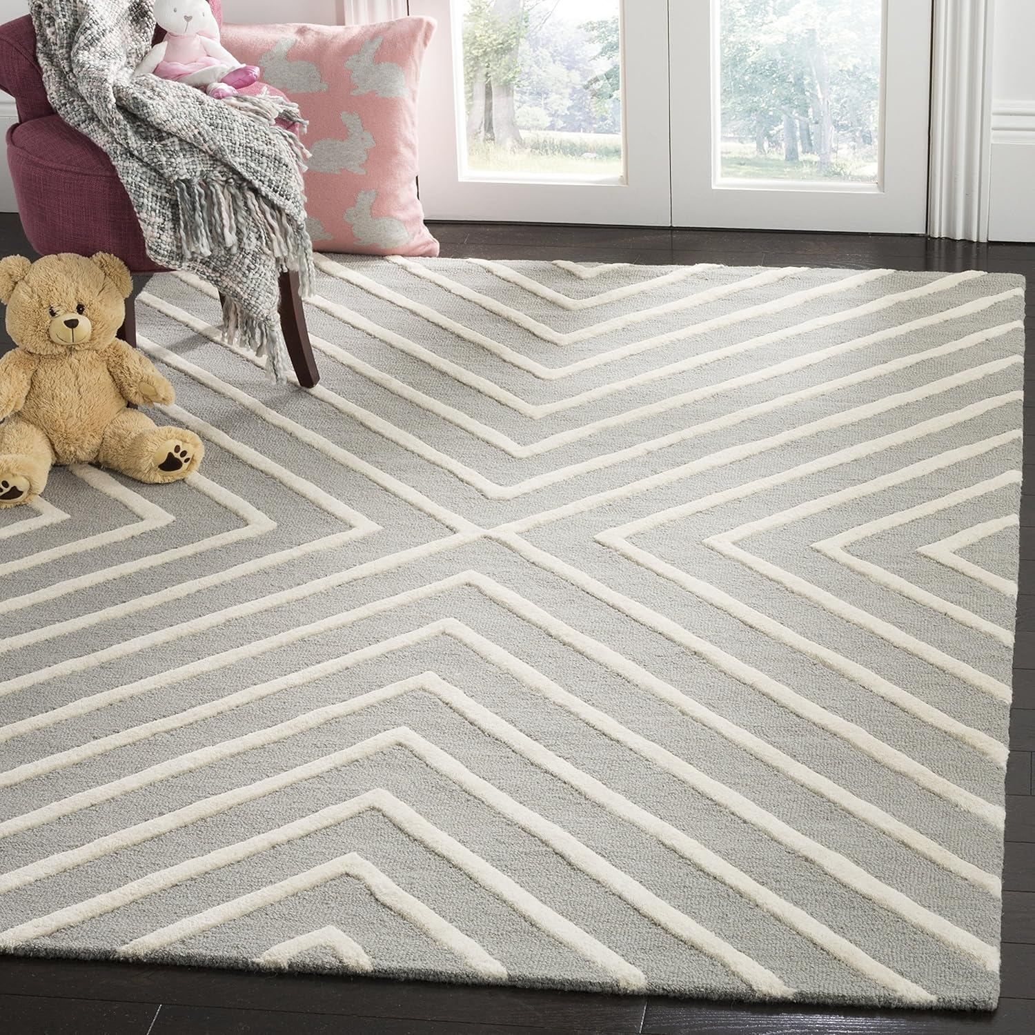 SAFAVIEH Kids X Pattern Wool Area Rug, Grey/Ivory, 6' x 9'