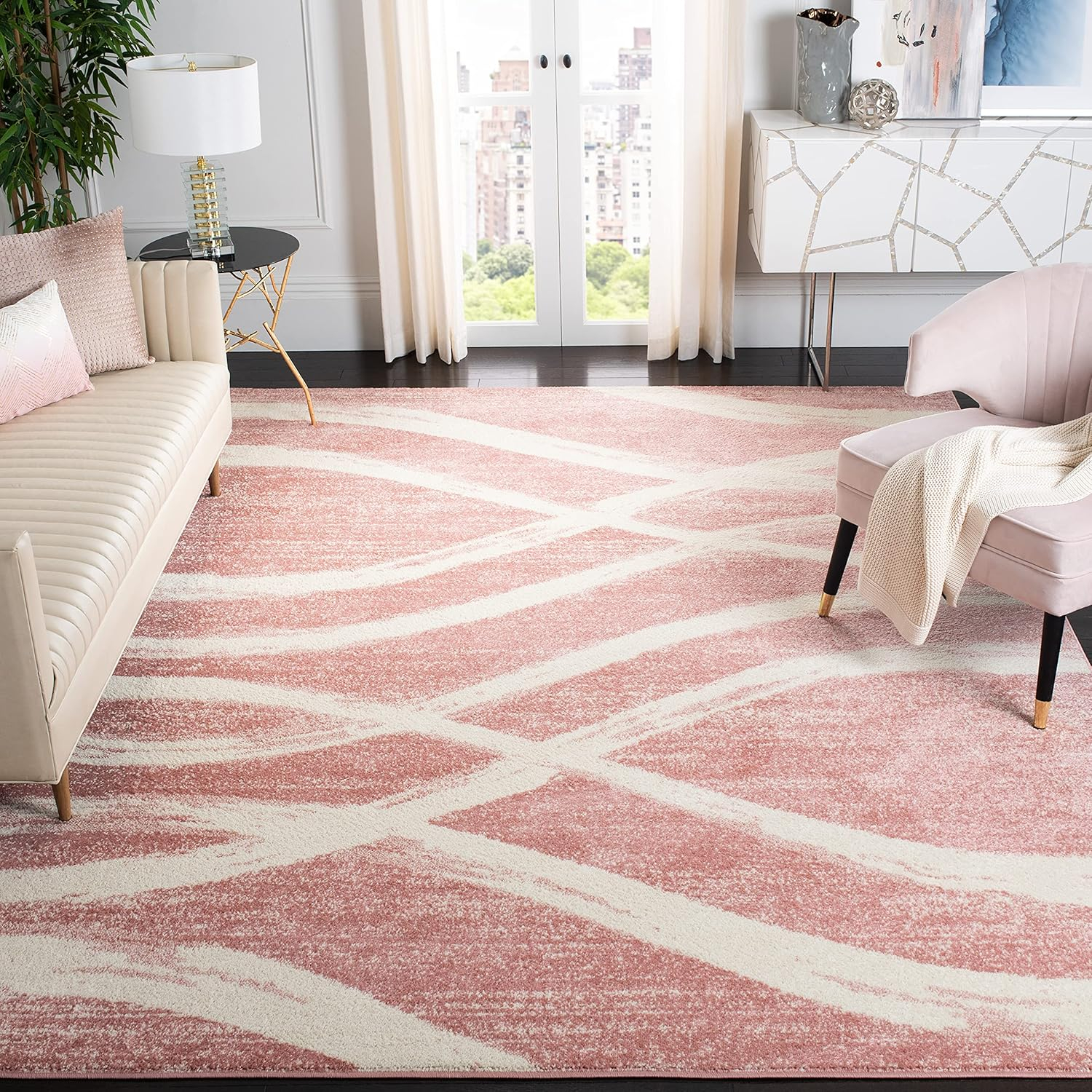 SAFAVIEH Adirondack Isidor Geometric Area Rug, Rose/Cream, 9' x 12'