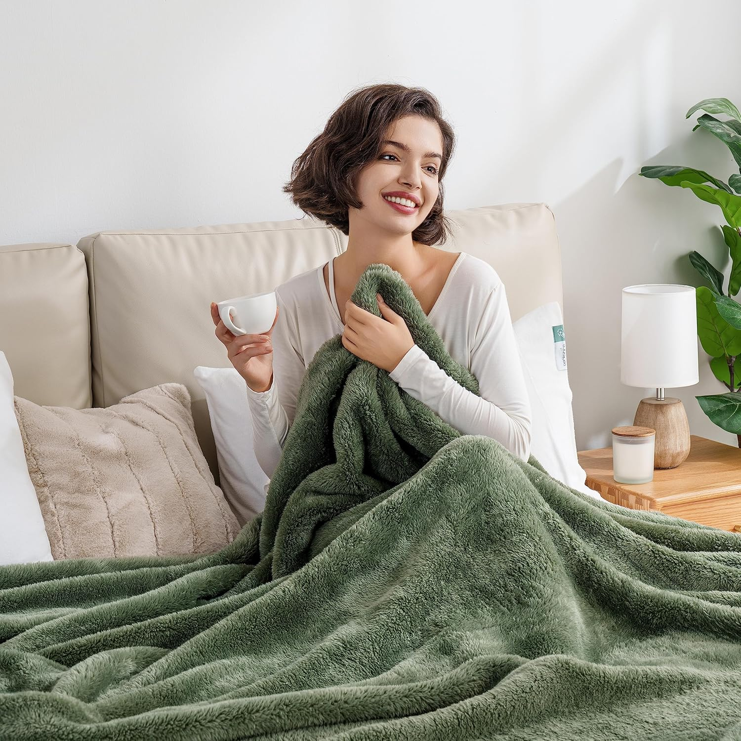 Berkshire Blanket Classic Extra-Fluffy™ Plush Blanket King Size, Soft Fuzzy Fluffy Long Hair Blanket for Couch Sofa Bed, Dark Sage Green, 90x108 Inches