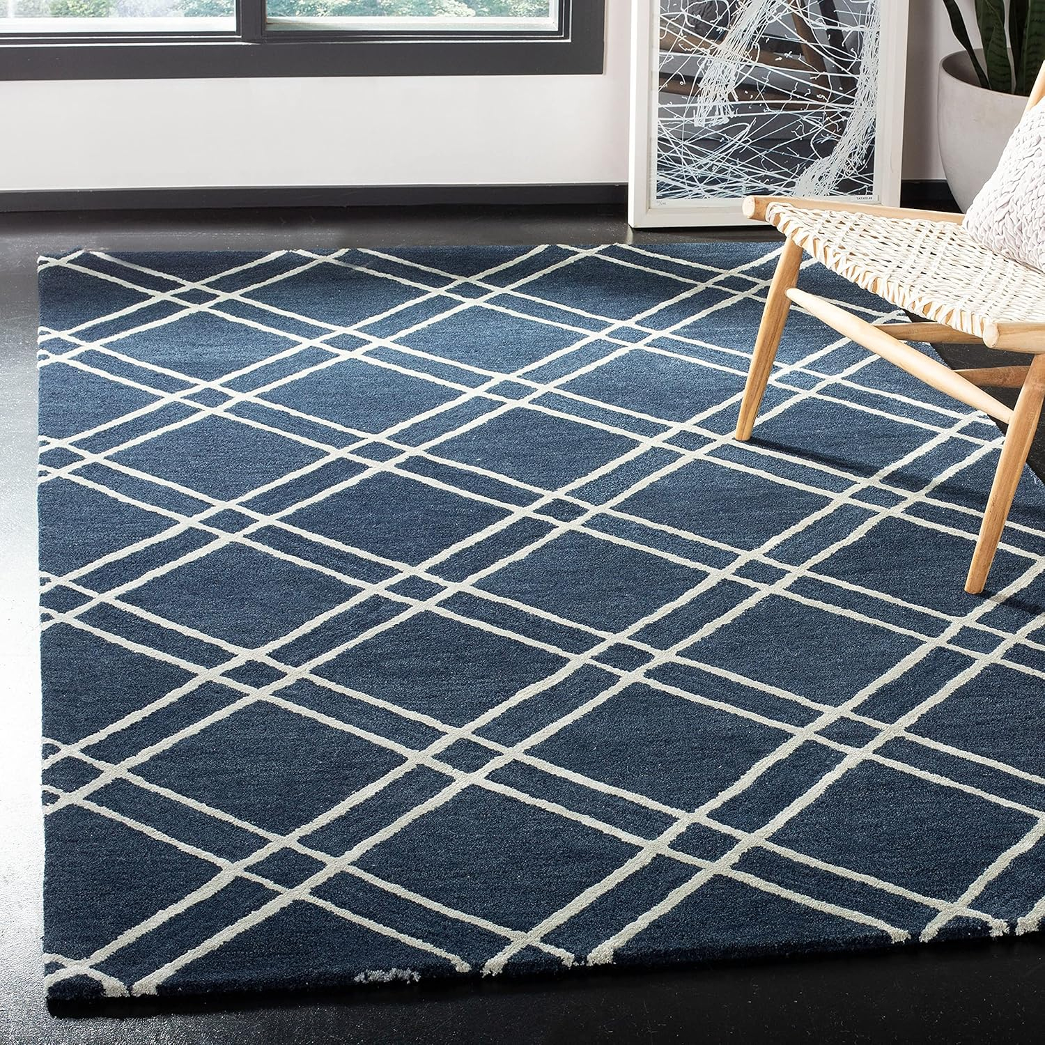 SAFAVIEH Himalaya Maralyn Geometric Wool Area Rug, Navy/Silver, 10' x 14'