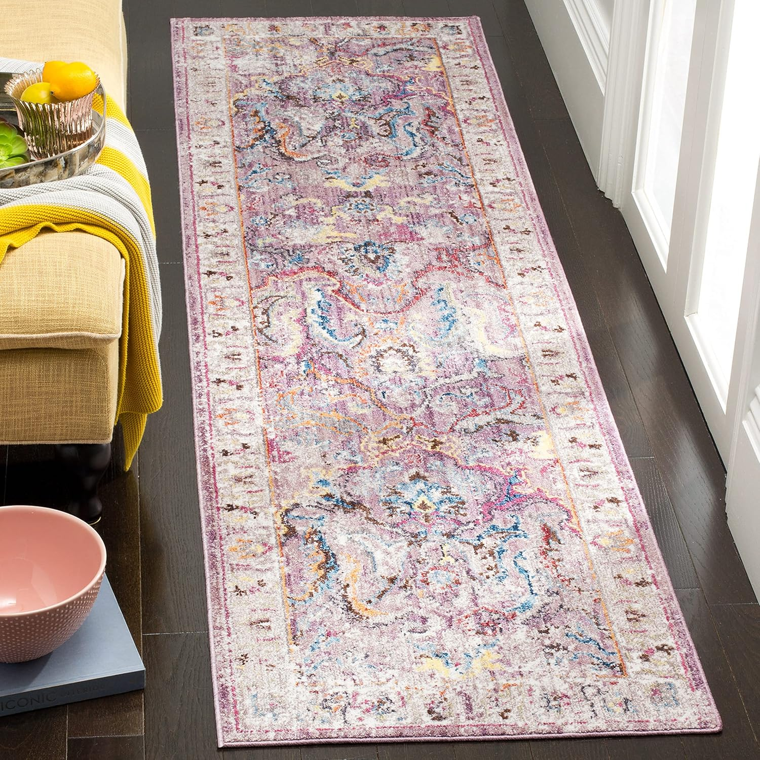 Safavieh Bristol Gretchen 2 x 6 (ft) Loomed Polyester Lavender/Light Gray Rectangular Indoor Distressed/Overdyed Vintage Runner rug