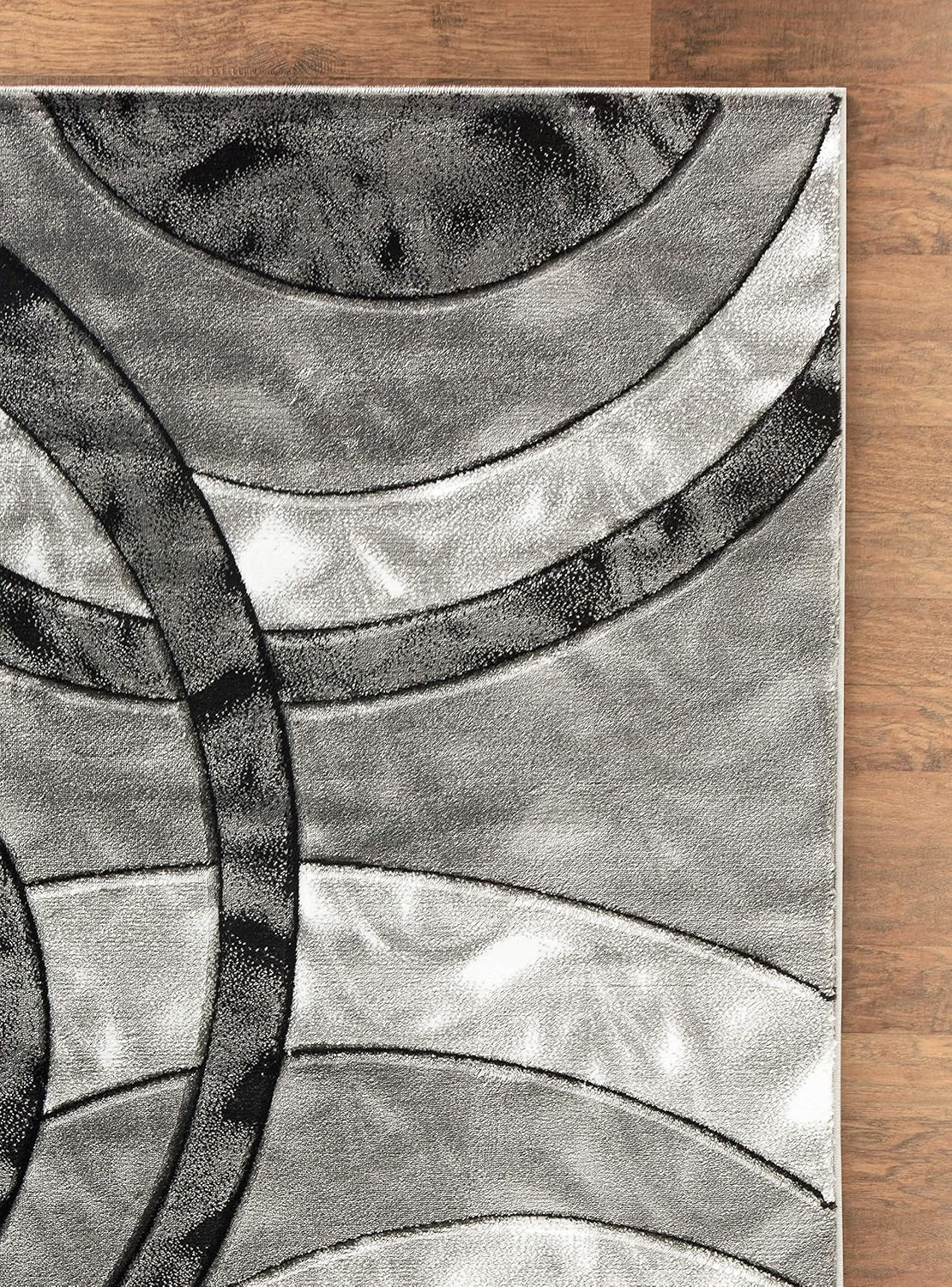 GLORY RUGS Area Rug Modern 4x6 Grey Black Circles Geometry Soft Hand Carved Contemporary Floor Carpet Fluffy Texture for Indoor Living Dining Room and Bedroom Area