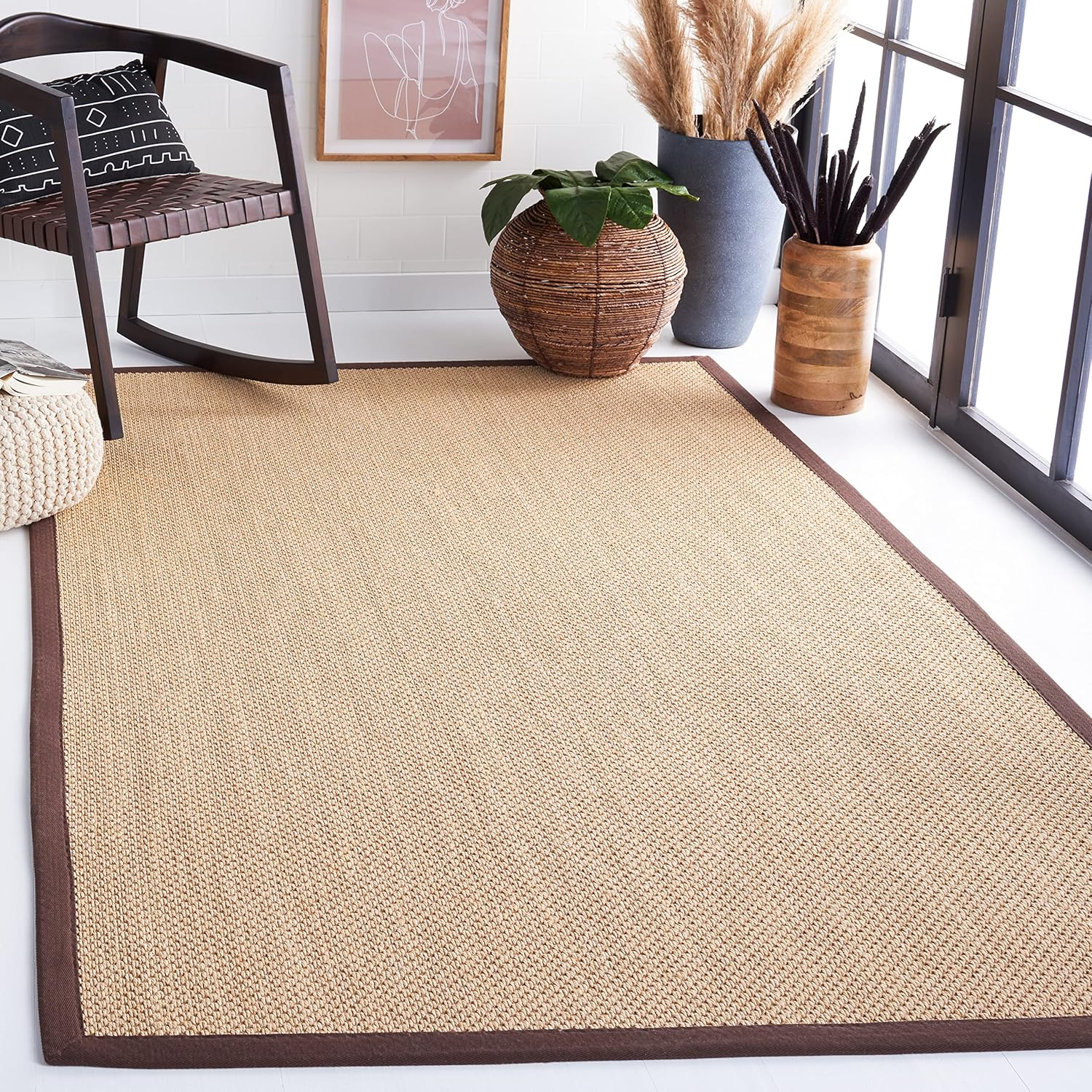 SAFAVIEH Natural Fiber Jovana Solid Area Rug, Maize/Brown, 4' x 4' Square
