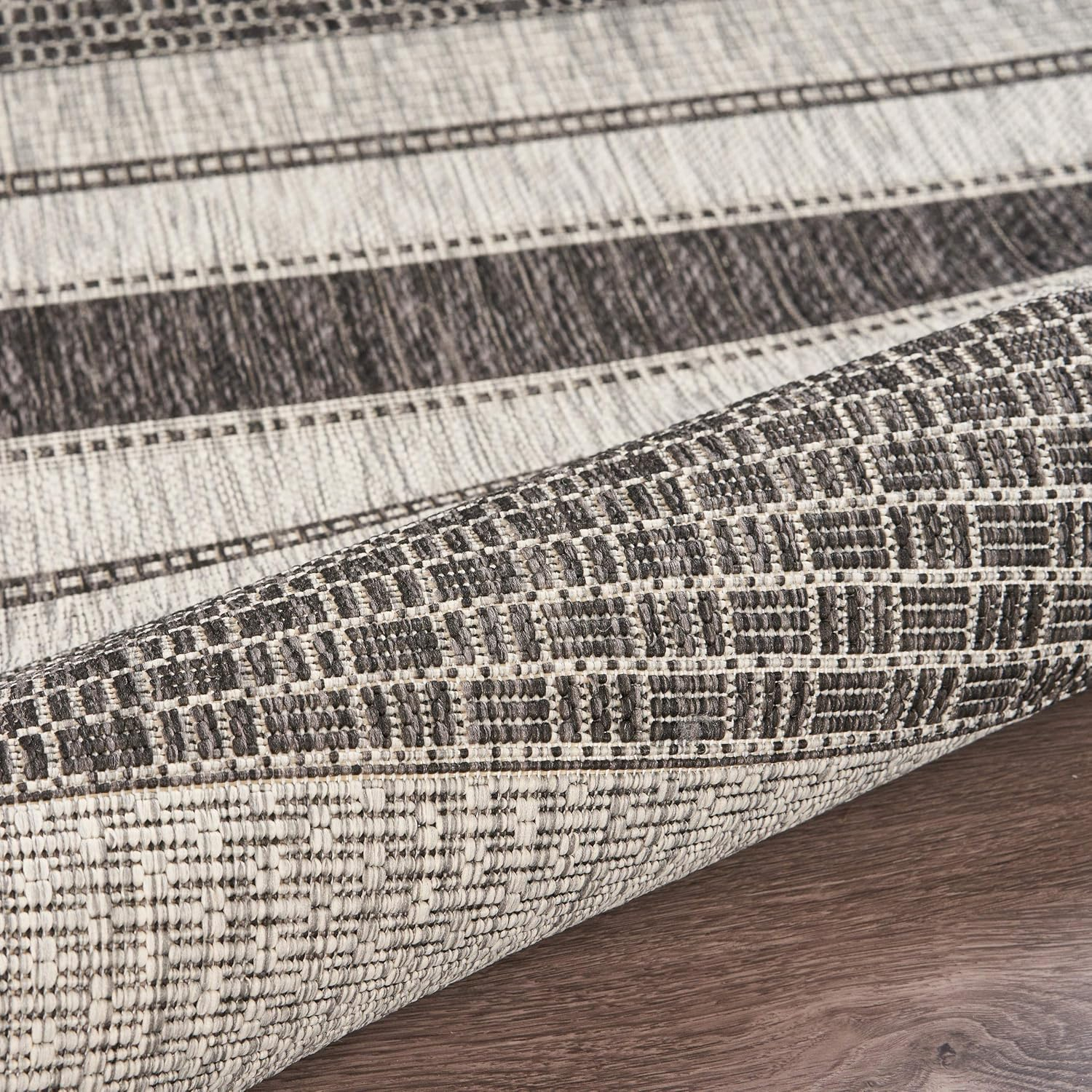 Silveria Patio Gray/Black 1 ft. 10 in. x 3 ft. Modern Distress Striped Indoor/Outdoor Rectangle Area Rug