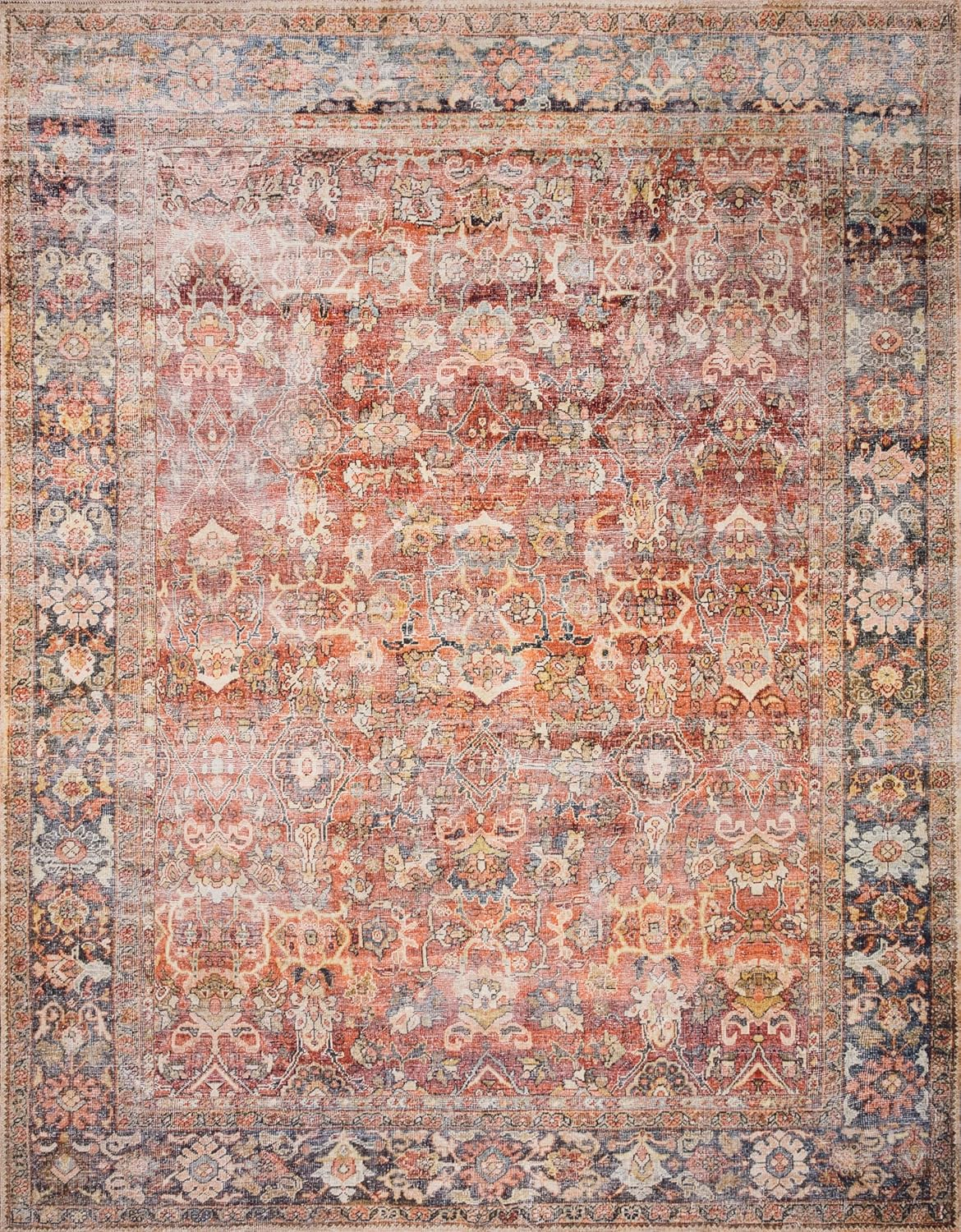 Layla Red and Marine Polyester Runner Rug