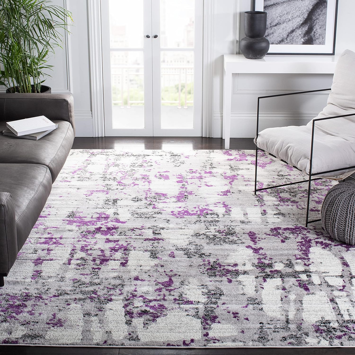 SAFAVIEH Skyler Langston Distressed Area Rug, Grey/Purple, 11' x 16'