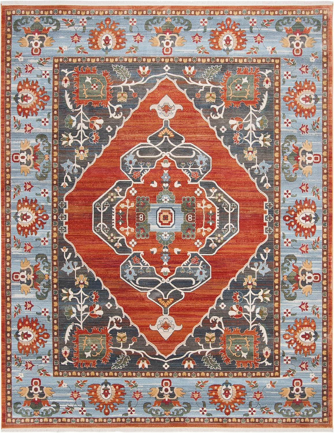 SAFAVIEH Vintage Persian Yvonne Floral Bordered Polyester Rug, Blue/Light Blue, 8' x 10'