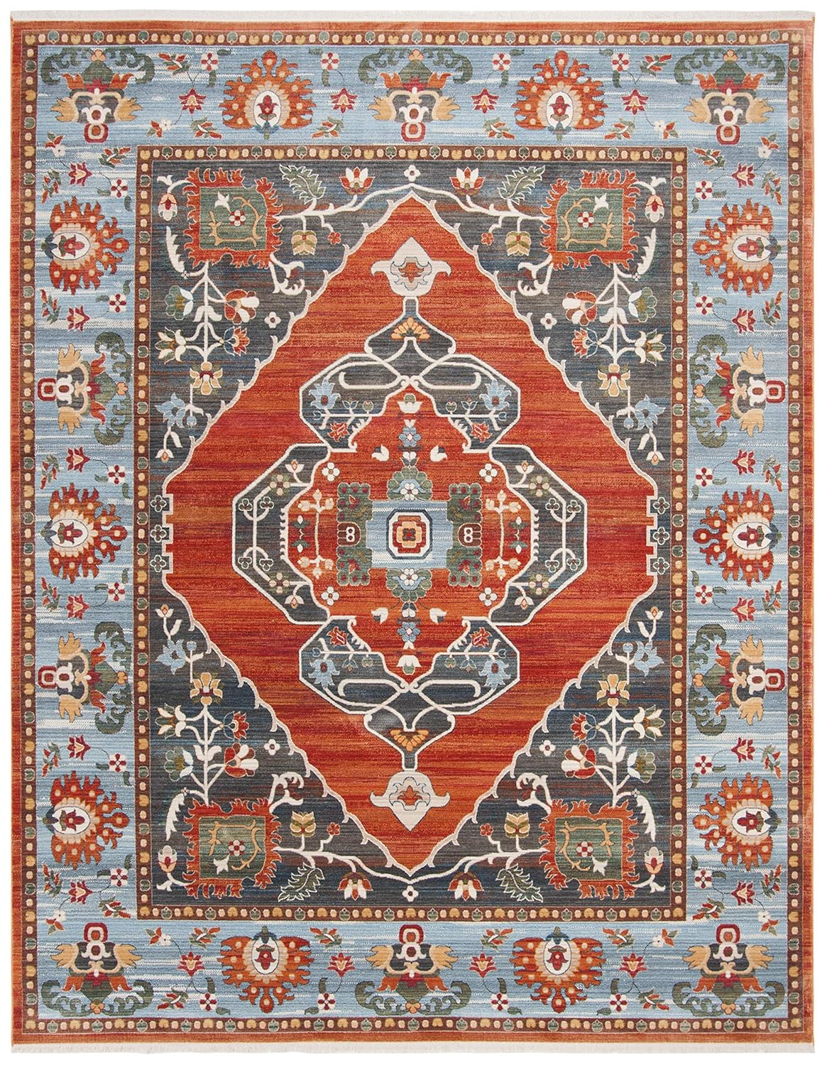 SAFAVIEH Vintage Persian Yvonne Floral Bordered Polyester Rug, Blue/Light Blue, 8' x 10'
