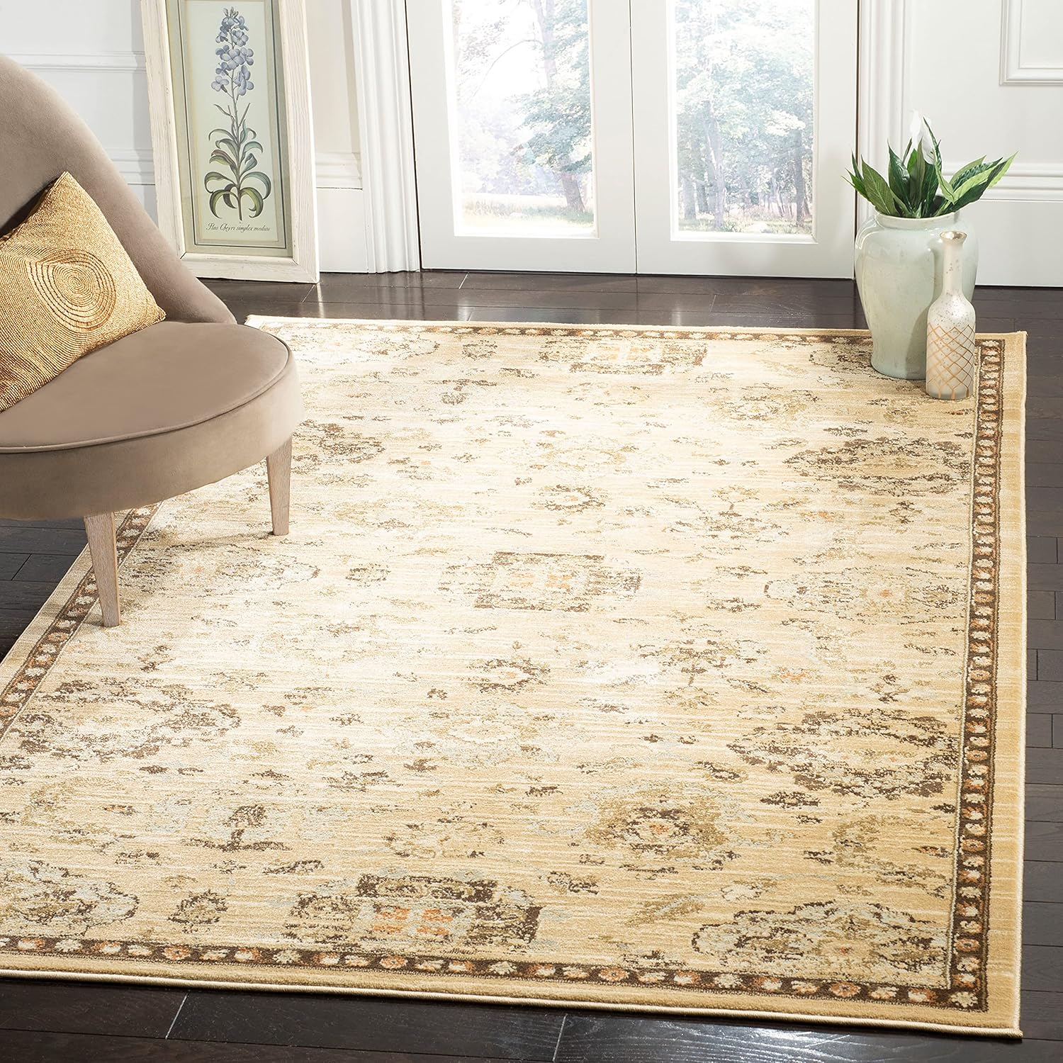 SAFAVIEH Florenteen Emory Abstract Overdyed Area Rug, Ivory/Brown, 4' x 6'