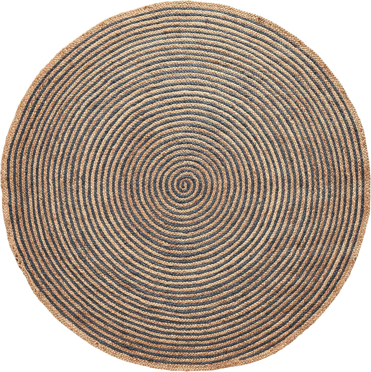 Superior Braided Jute Handwoven Indoor Outdoor Area Rug, 8' Round, Navy Blue