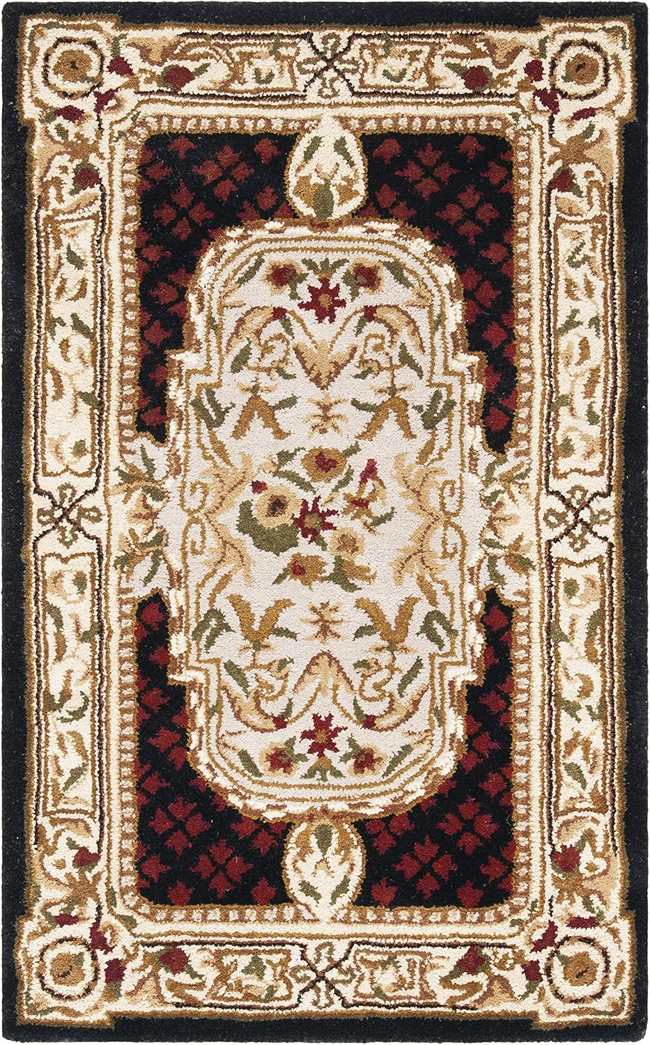 SAFAVIEH Classic Flanagan Floral Bordered Wool Area Rug, Black, 3' x 5'