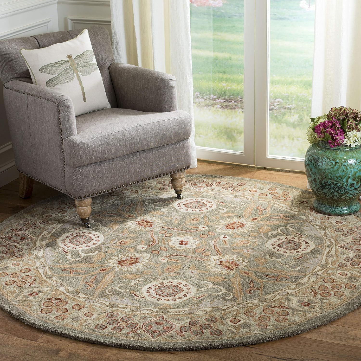 Anatolia Sage/Ivory 4 ft. x 4 ft. Round Border Area Rug