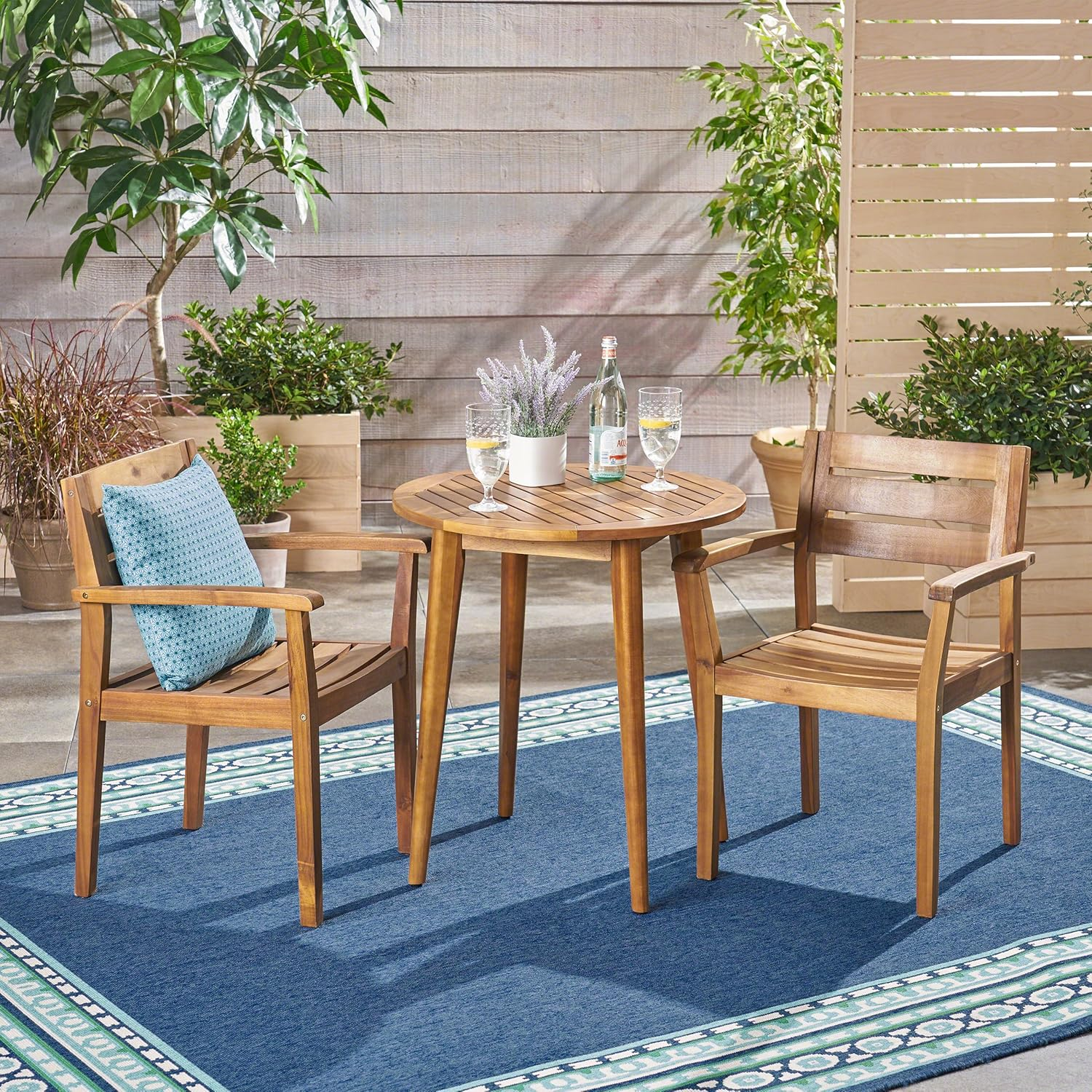 GDF Studio Cassell Outdoor 3 Piece Acacia Wood Bistro Set, Teak