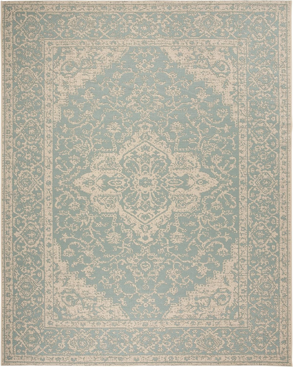 Safavieh Beach House Mai Traditional Outdoor Area Rug, Aqua/Cream, 5'3" x 7'6"