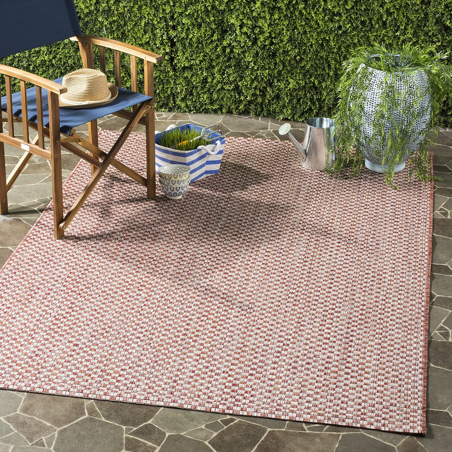 SAFAVIEH Courtyard Blair Geometric Indoor/Outdoor Area Rug, 4' x 5'7", Rust/Light Grey