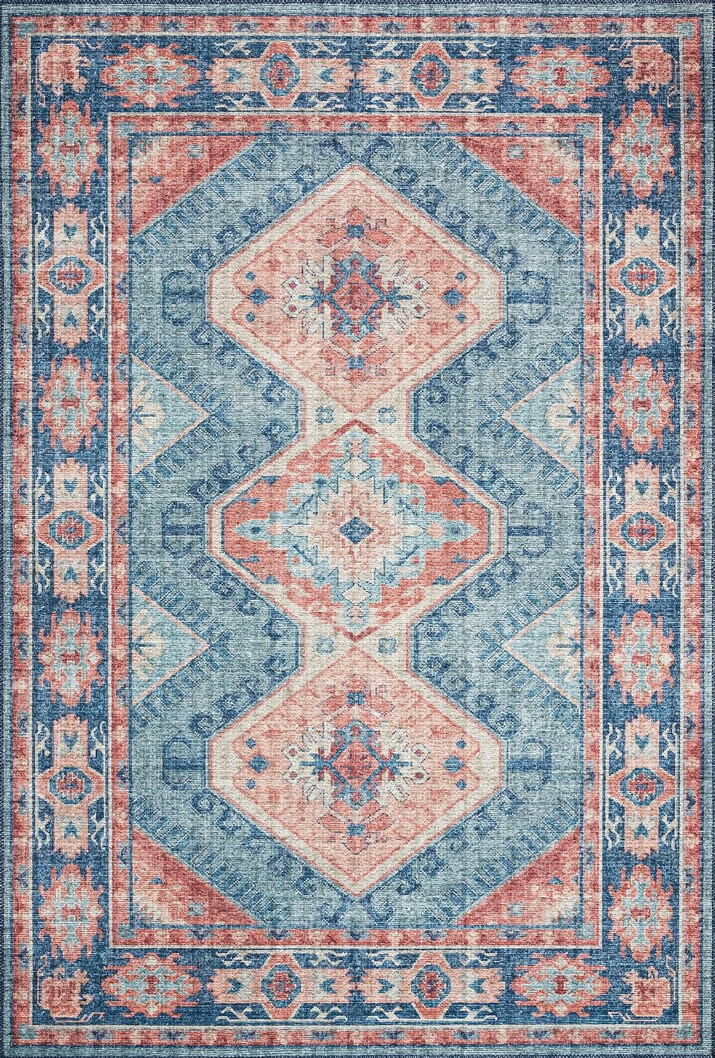 Turquoise and Terracotta Reversible Oriental Wool Area Rug