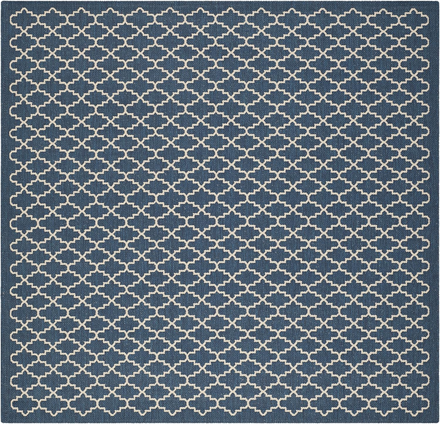 SAFAVIEH Courtyard Hilbert Trellis Indoor/Outdoor Area Rug, 7'10" x 7'10" Square, Navy/Beige