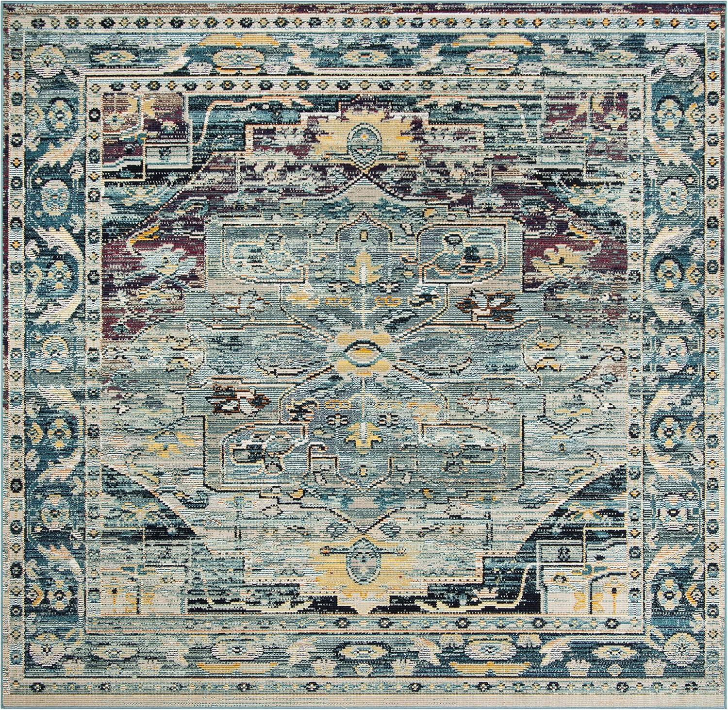 SAFAVIEH Crystal Jonette Traditional Area Rug, Teal/Purple, 5' x 5' Square