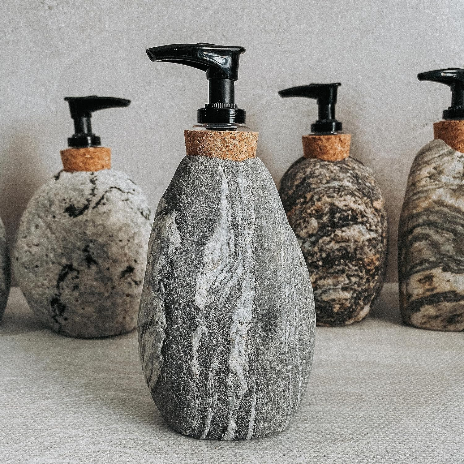 Soap and Lotion Dispenser - Handcrafted Natural Beach Stone, Rustic Home Decor