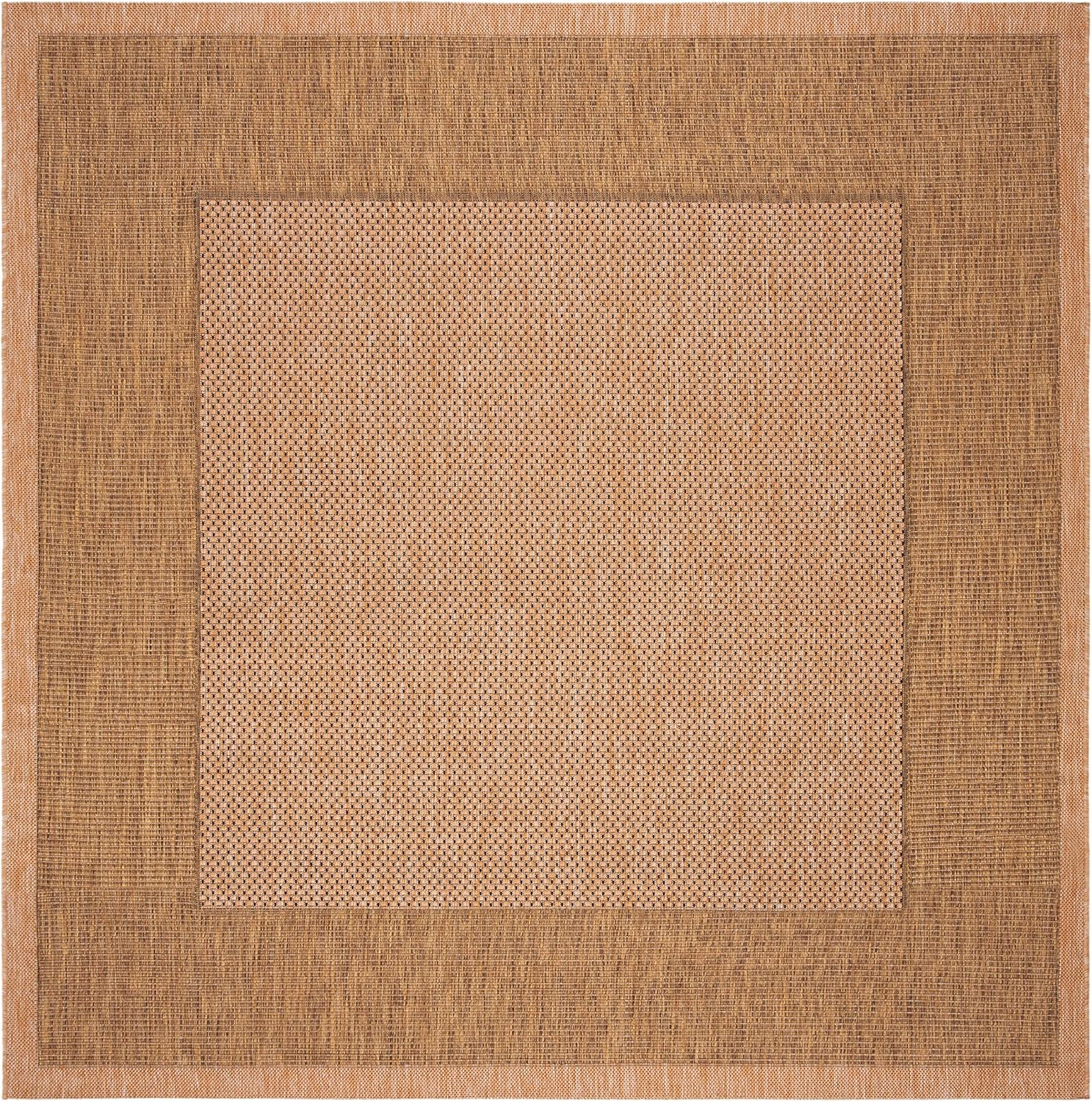 SAFAVIEH Courtyard Justine Striped Border Indoor/Outdoor Area Rug, Natural/Gold, 3' Square