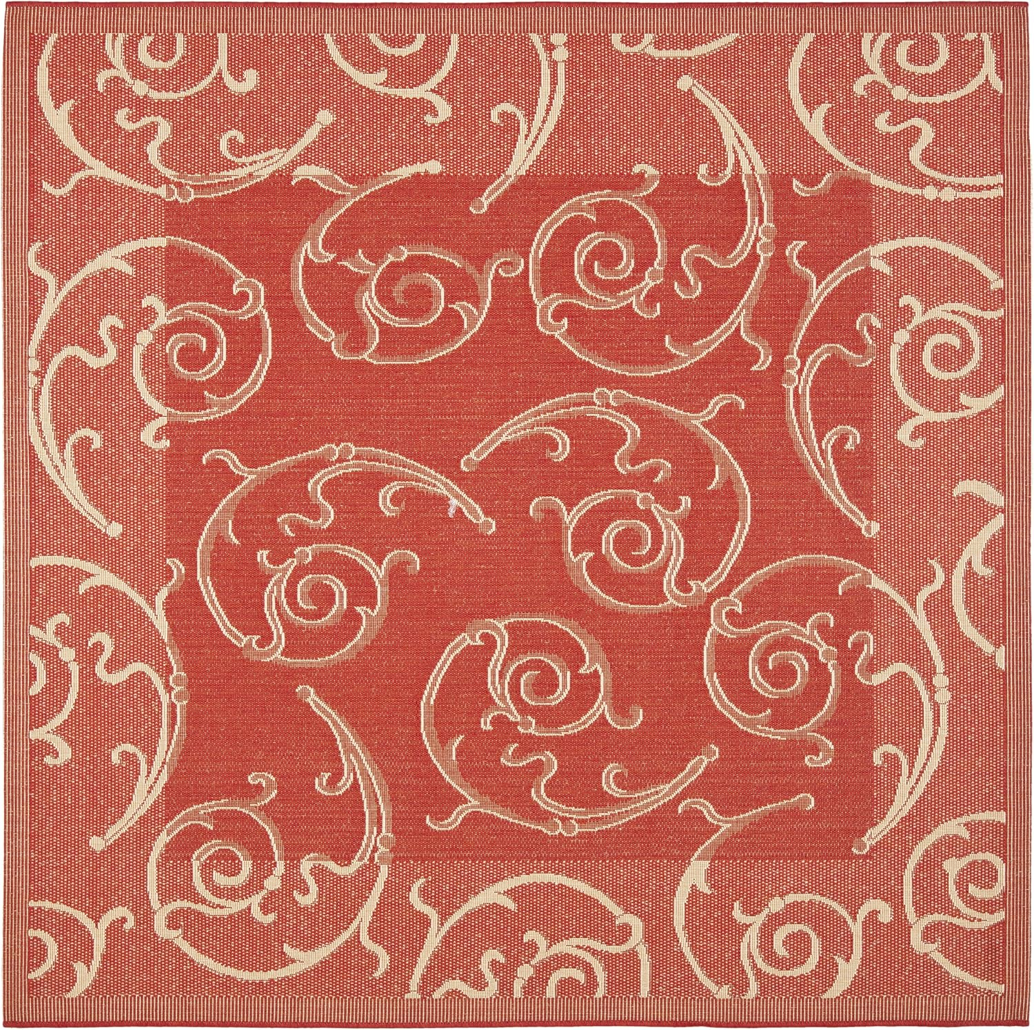 SAFAVIEH Courtyard Daniel Oriental Indoor/Outdoor Area Rug, Red/Natural, 7'10" x 7'10" Square