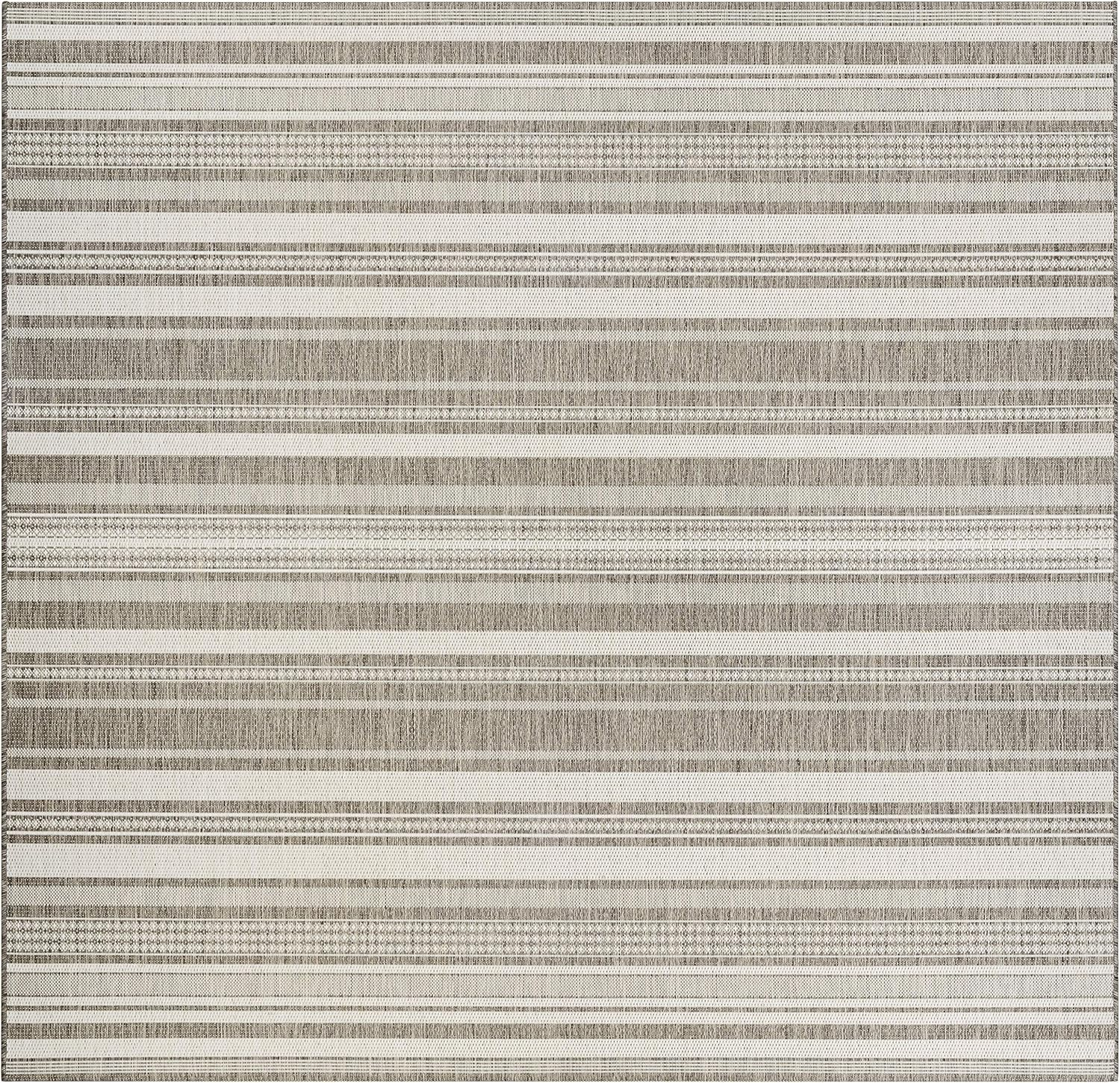 Couristan Recife Gazebo Stripe Indoor / Outdoor Area Rug, Champagne- Taupe, 7'6" Square