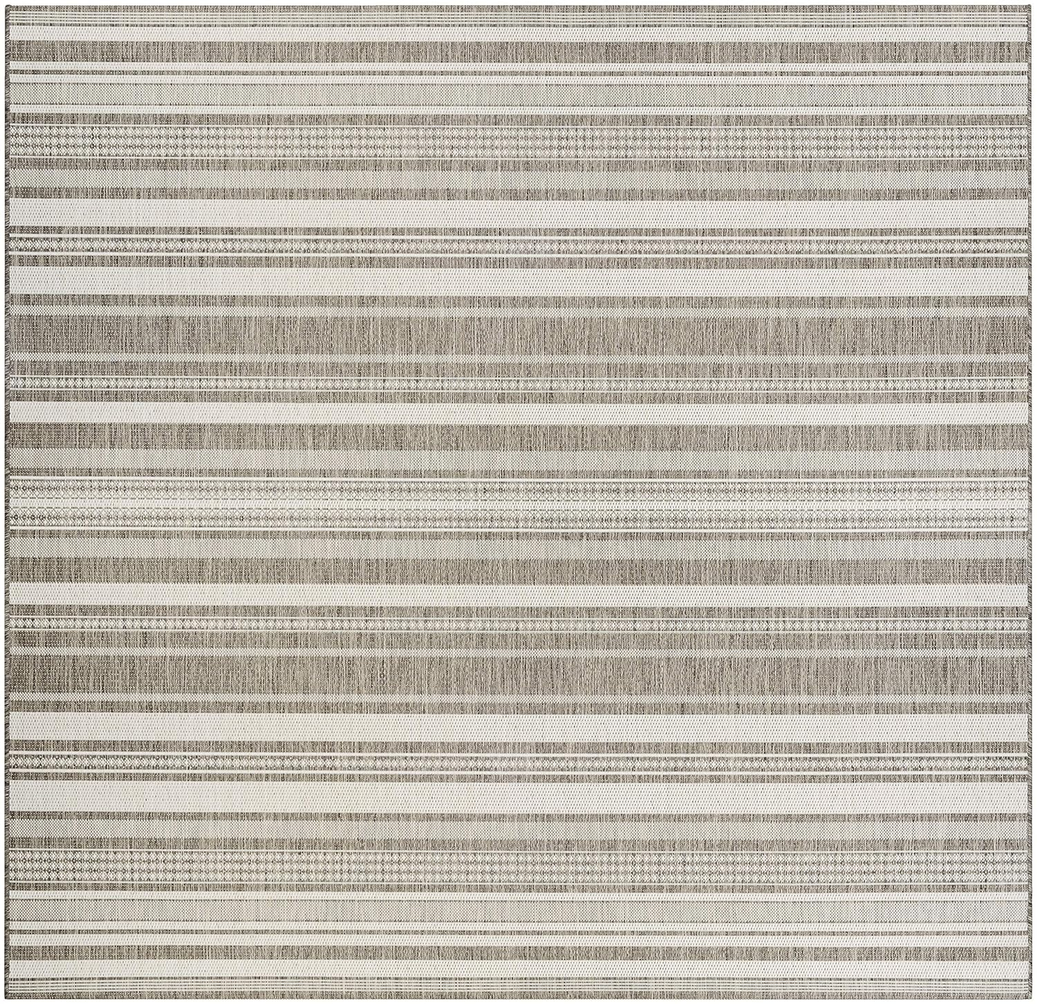 Couristan Recife Gazebo Stripe Indoor / Outdoor Area Rug, Champagne- Taupe, 7'6" Square