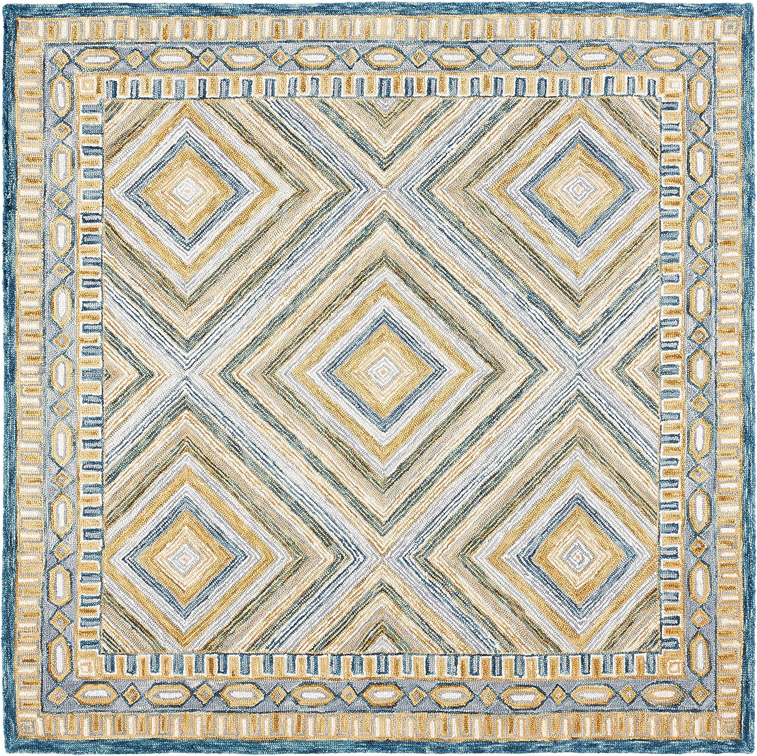 SAFAVIEH Aspen Caitriona Geometric Wool Area Rug, Navy/Gold, 7' x 7' Square
