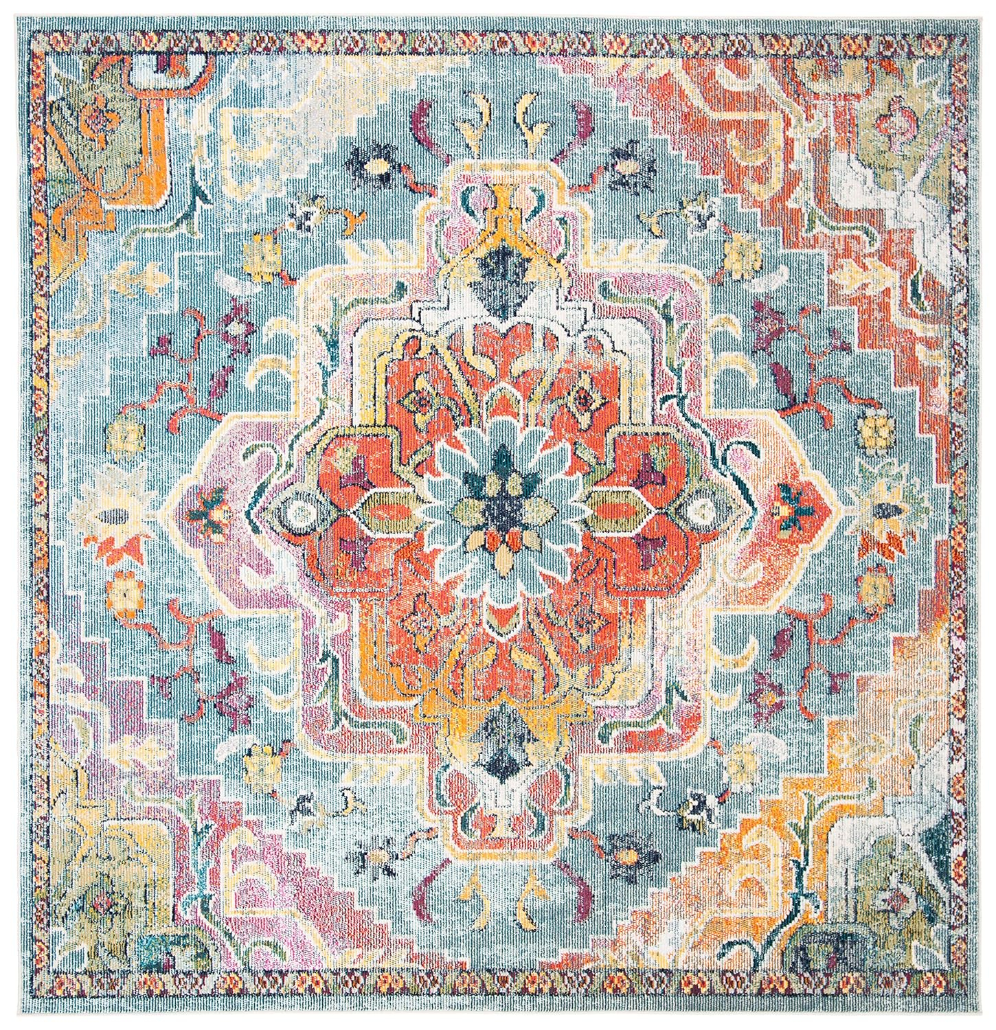 SAFAVIEH Crystal Debra Southwestern Area Rug, Teal/Orange, 10' x 10' Square