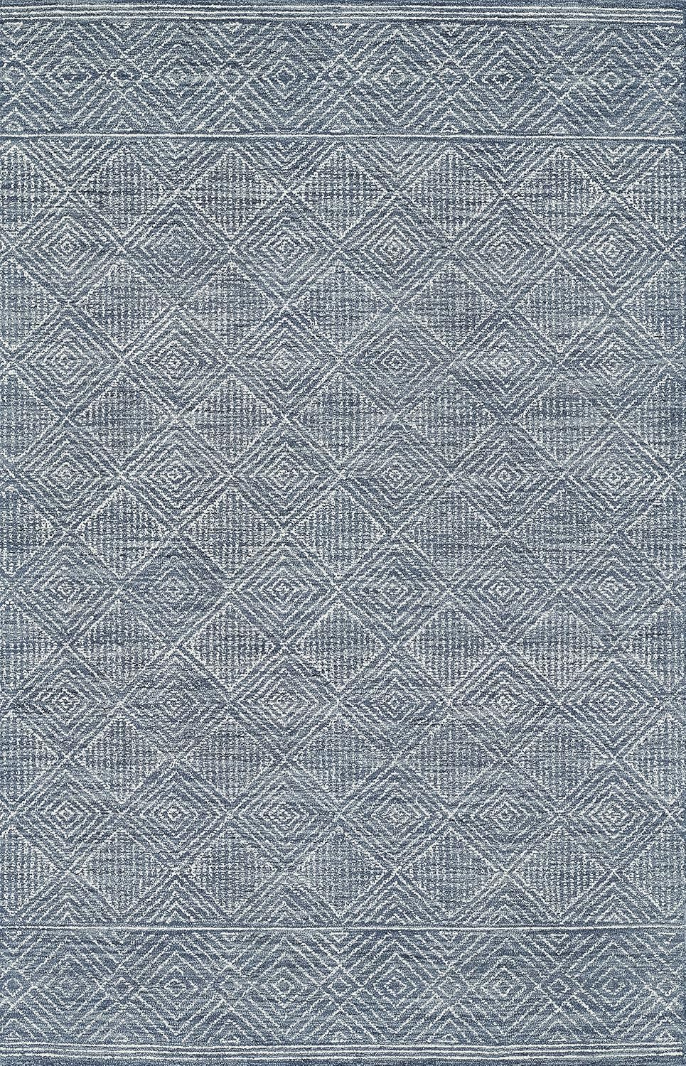 Momeni Mallorca Hand Hooked Wool Geometric Denim Area Rug 9' X 12'