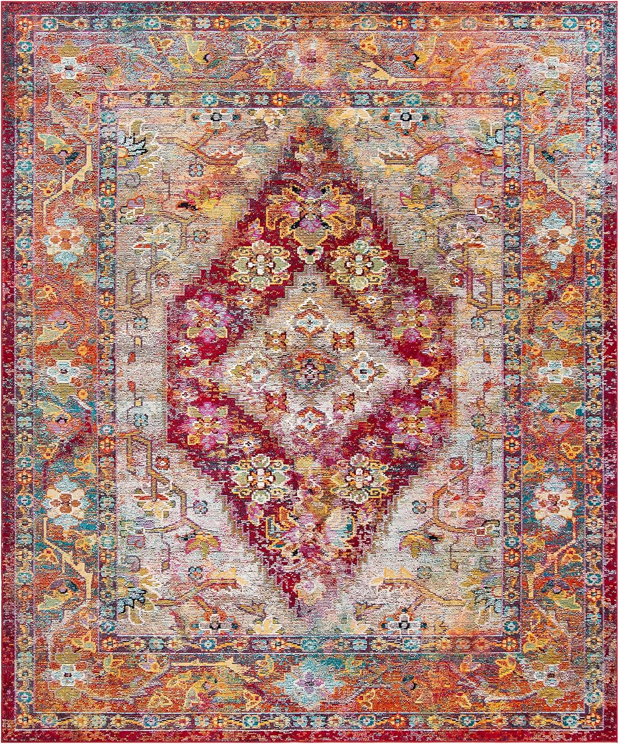 SAFAVIEH Crystal Salma Traditional Area Rug, Light Blue/Fuchsia, 9' x 12'